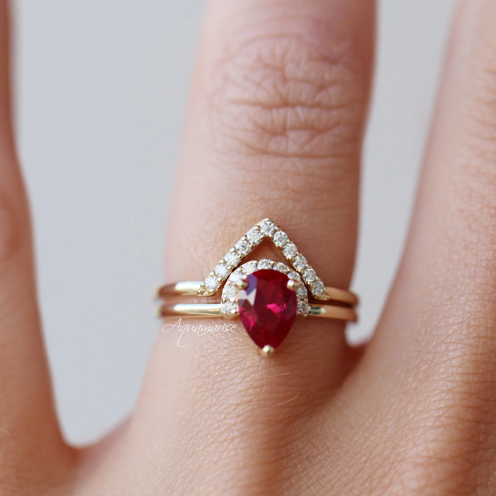 Petite Chevron Natural Diamond or Moissanite Wedding Band in 14K Solid Yellow Gold - Image 4