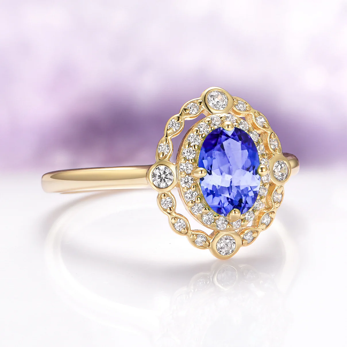 Valentina Natural Tanzanite Engagement Ring in 14K Solid Yellow Gold - Image 4