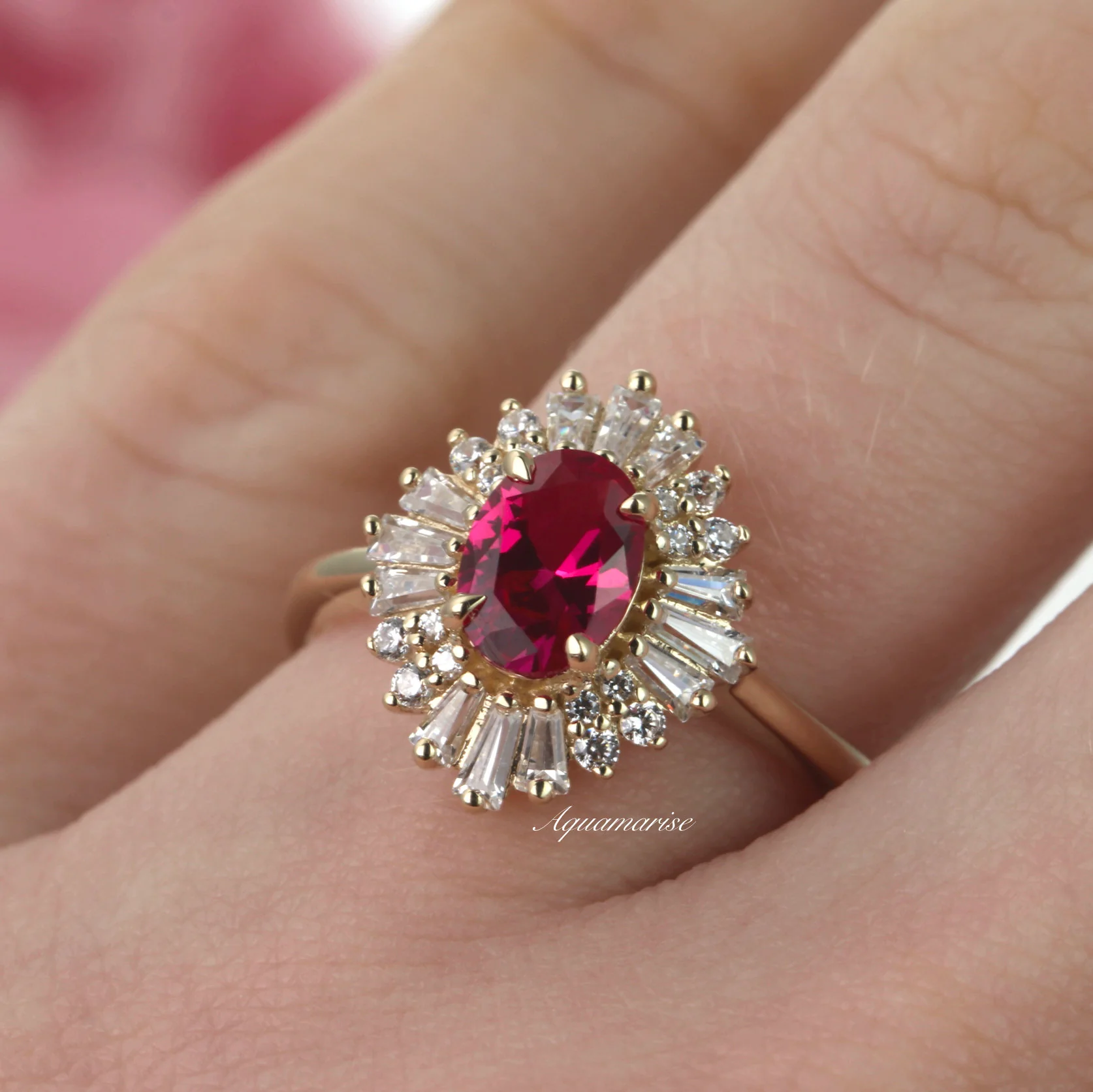 Victoria Natural Ruby Engagement Ring in 14K Solid Yellow Gold - Image 3