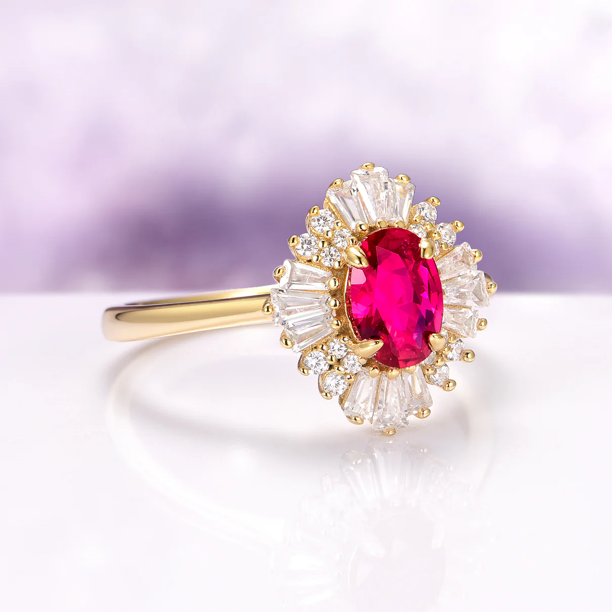 Victoria Natural Ruby Engagement Ring in 14K Solid Yellow Gold - Image 4