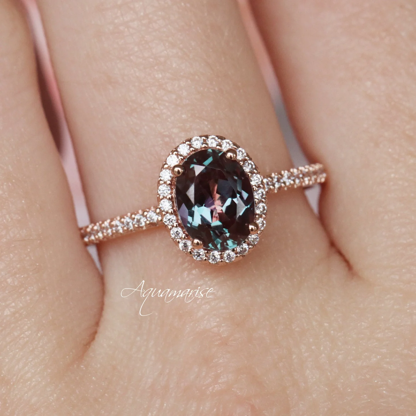Iris Oval Alexandrite Engagement Ring in 14K Solid Rose Gold - Image 3