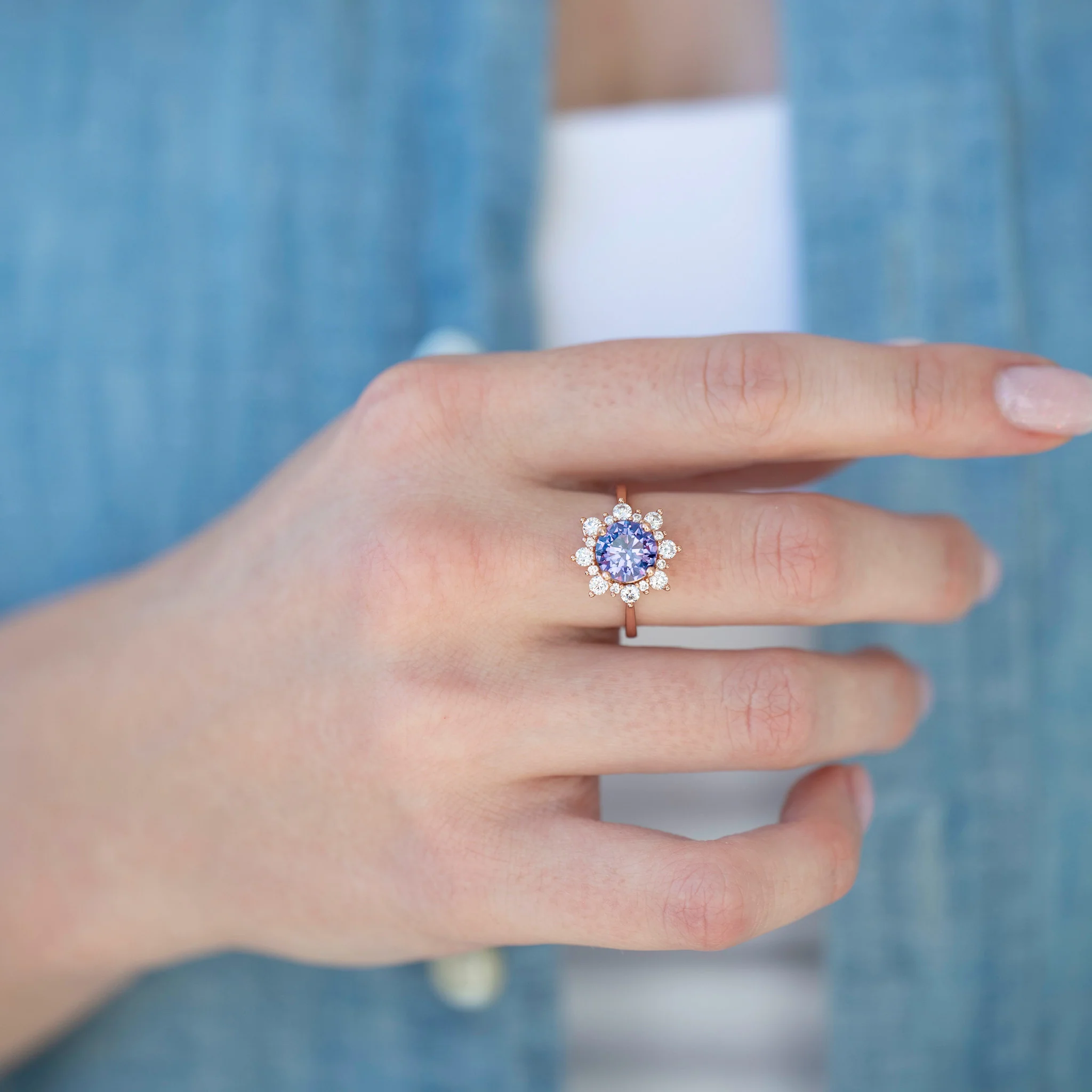 Snowflake Lab-Grown Round Cut Alexandrite Engagement Ring in 14K Solid Rose Gold - Image 2
