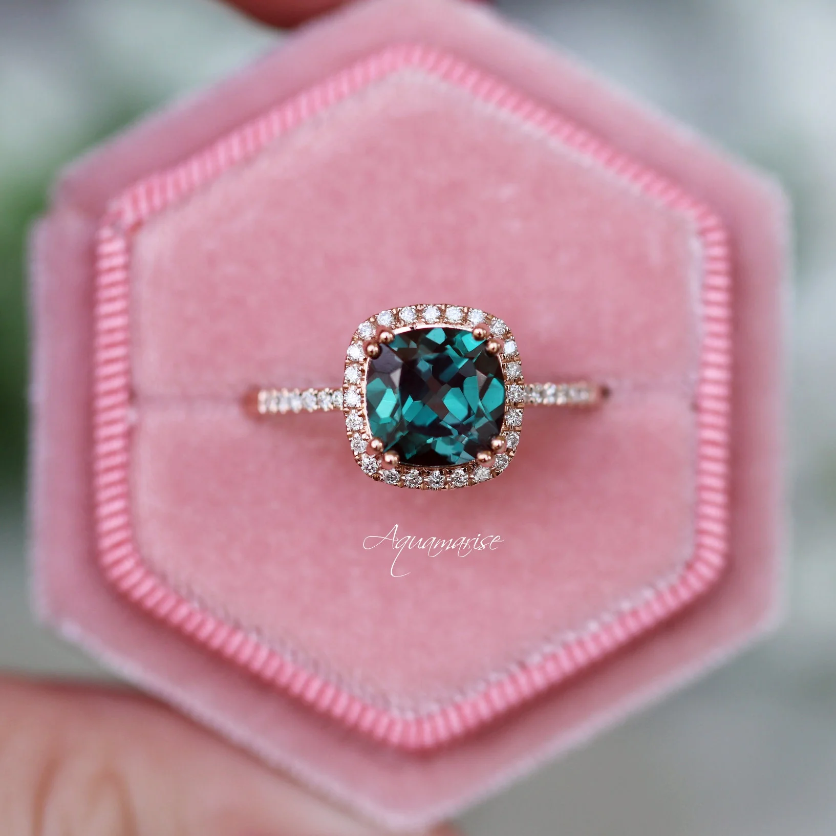 Sienna Cushion Cut Alexandrite Engagement Ring in 14K Solid Rose Gold - Image 3