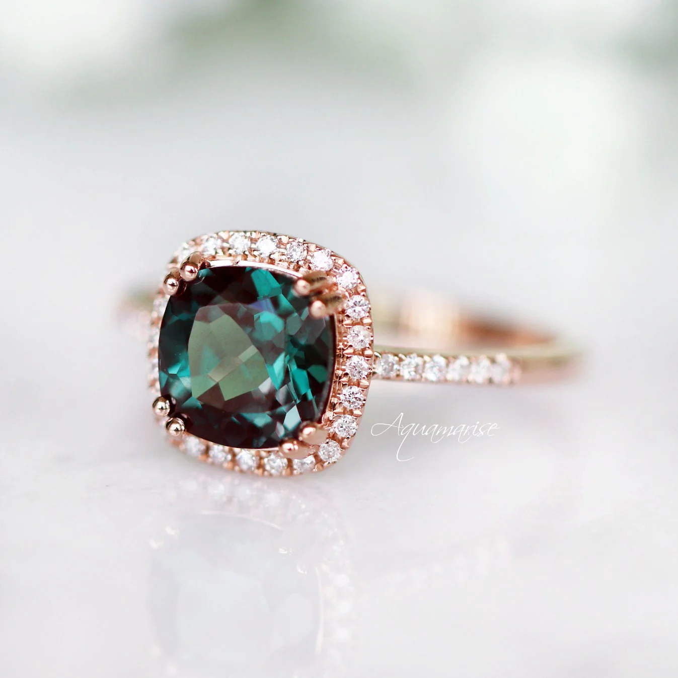 Sienna Cushion Cut Alexandrite Engagement Ring in 14K Solid Rose Gold - Image 4