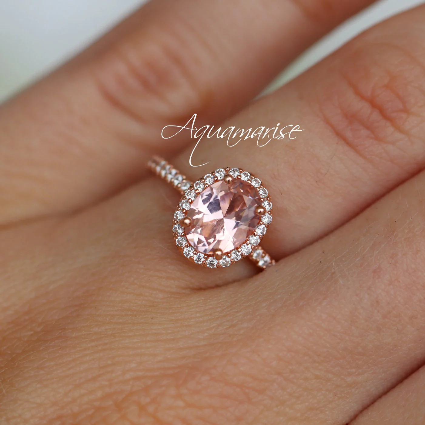 Iris Oval Morganite Engagement Ring in 14K Solid Rose Gold - Image 2