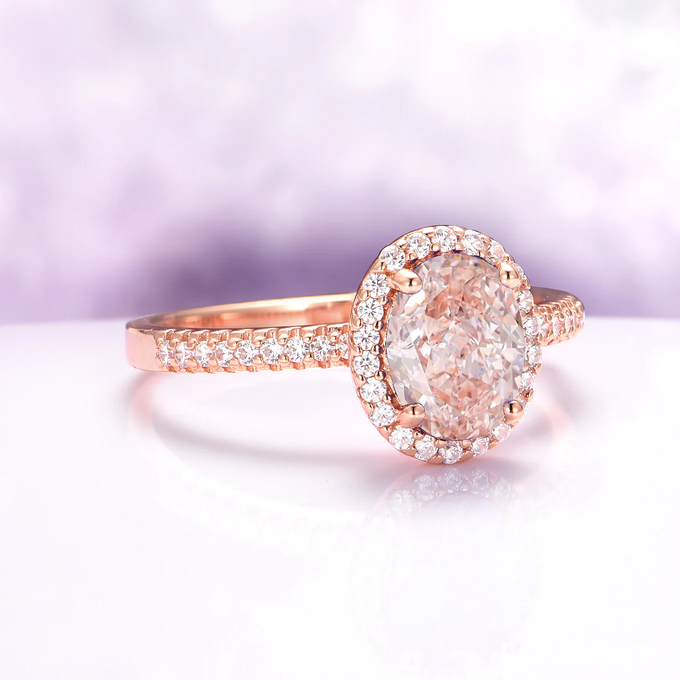 Iris Oval Morganite Engagement Ring in 14K Solid Rose Gold - Image 3