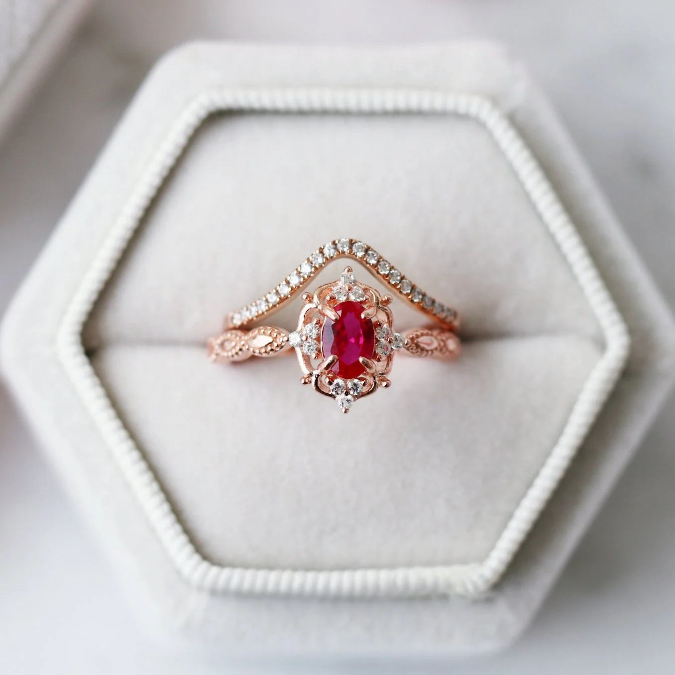 Vintage Ruby Engagement Ring in 14K Solid Rose Gold - Image 2