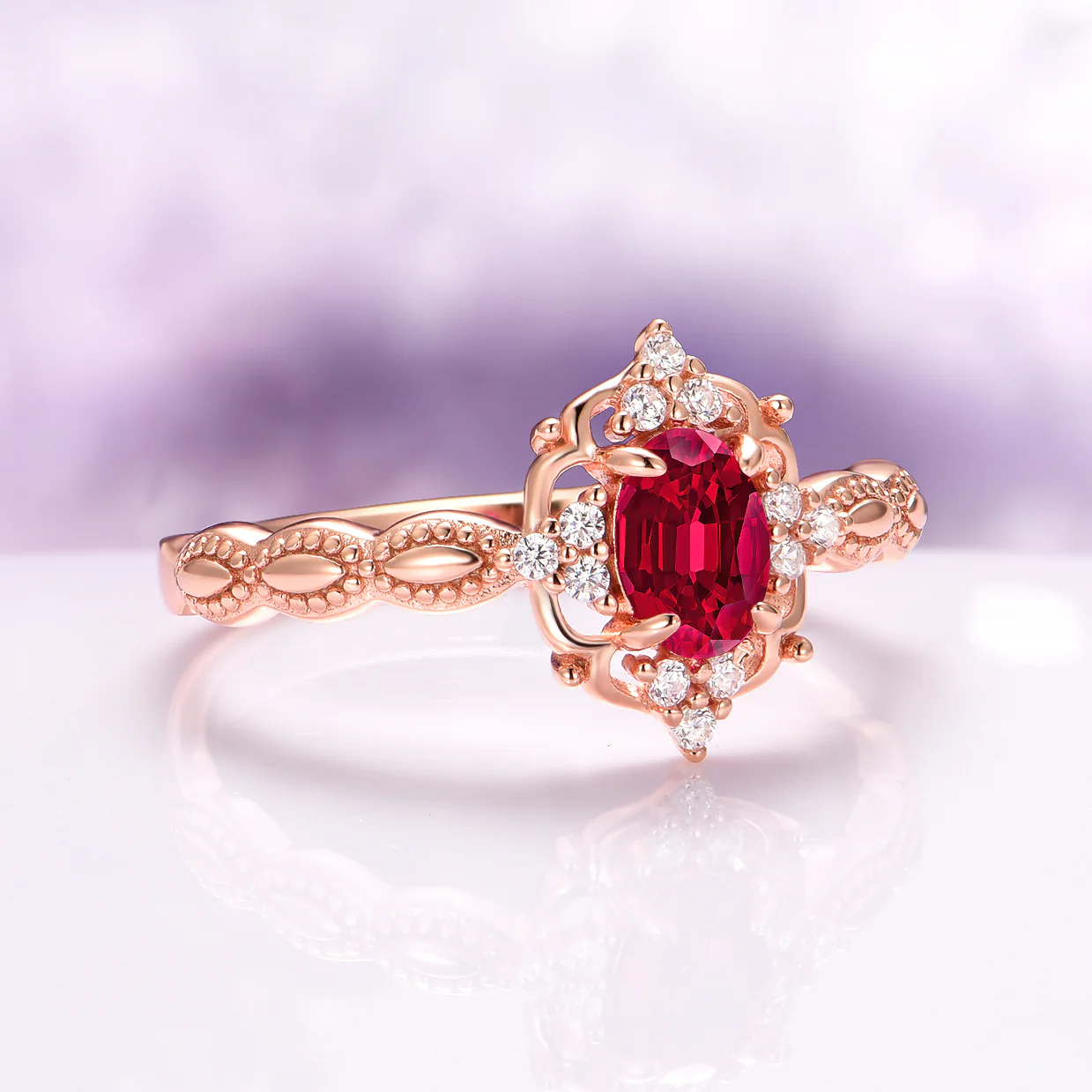 Vintage Ruby Engagement Ring in 14K Solid Rose Gold - Image 5