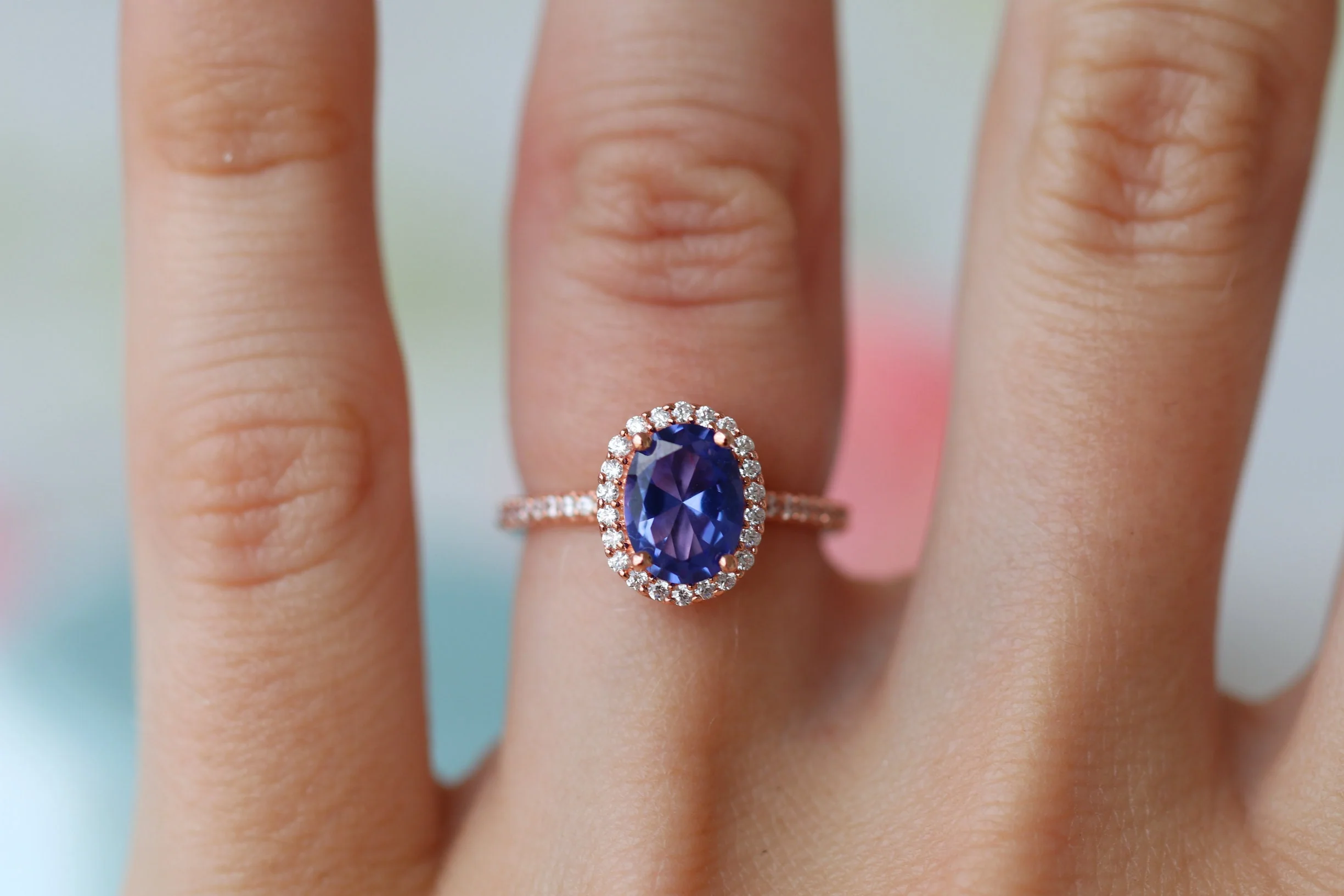 Iris Oval Tanzanite Engagement Ring in 14K Solid Rose Gold - Image 4