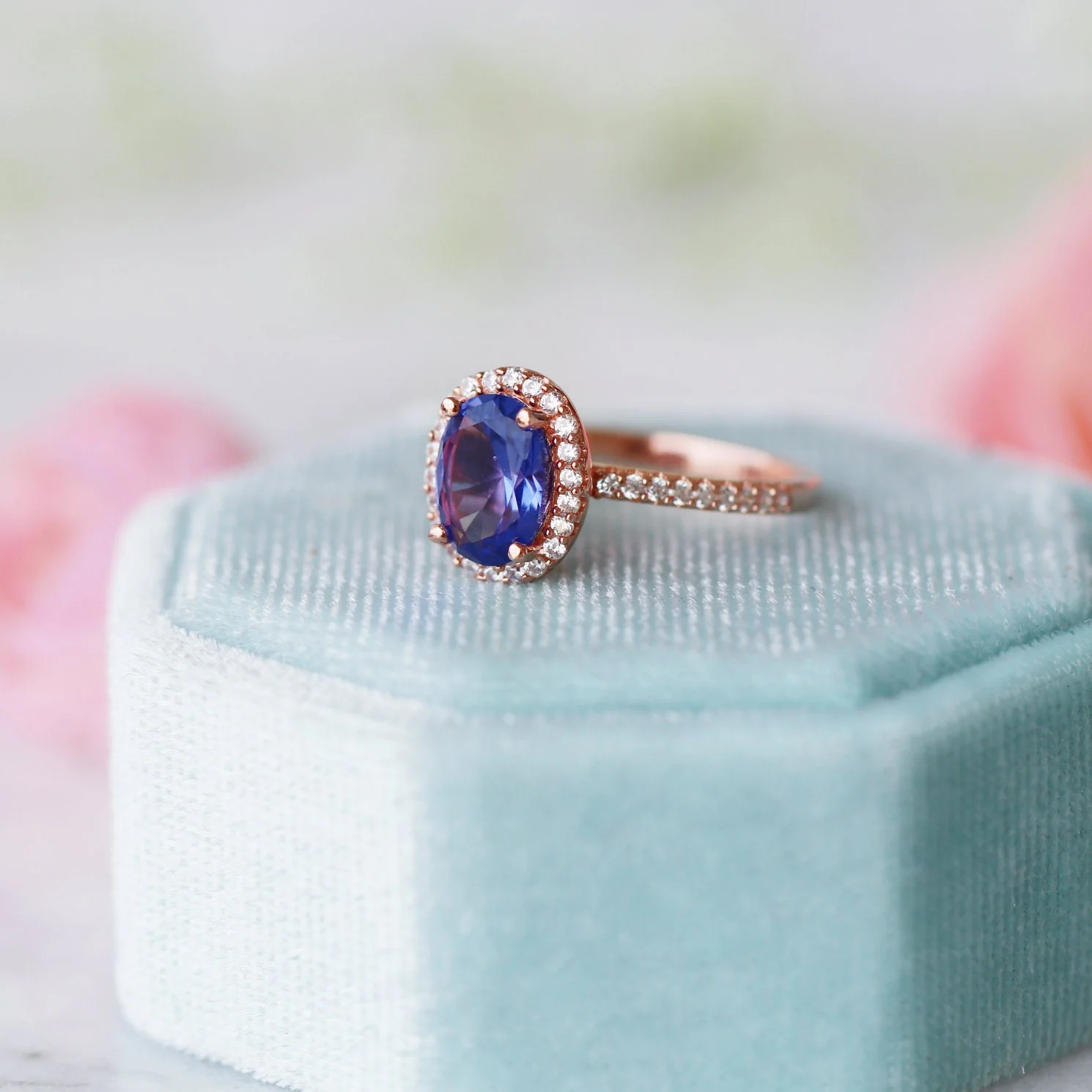 Iris Oval Tanzanite Engagement Ring in 14K Solid Rose Gold - Image 5