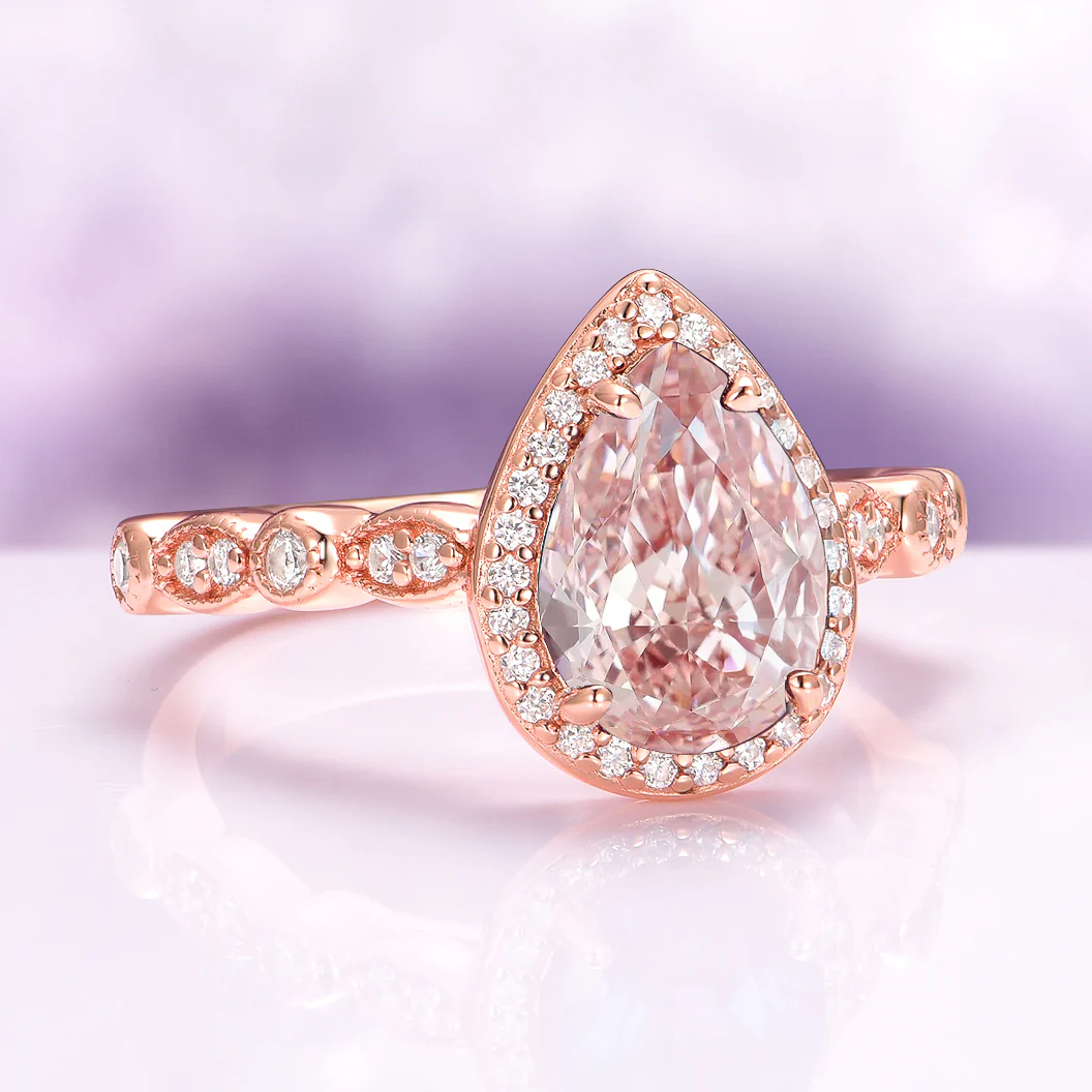 Teardrop Natural Morganite Engagement Ring in 14K Solid Rose Gold - Image 12