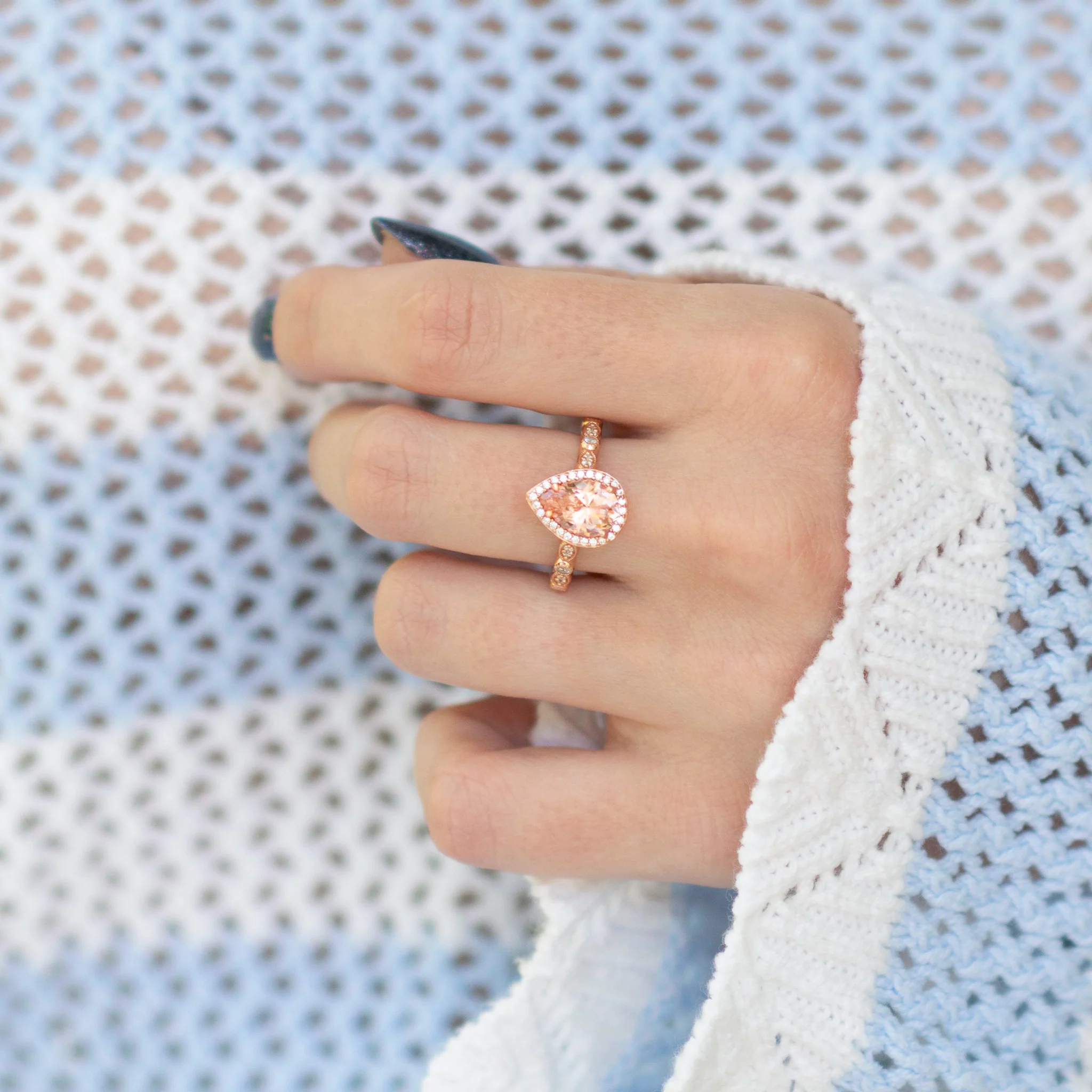 Teardrop Natural Morganite Engagement Ring in 14K Solid Rose Gold - Image 4