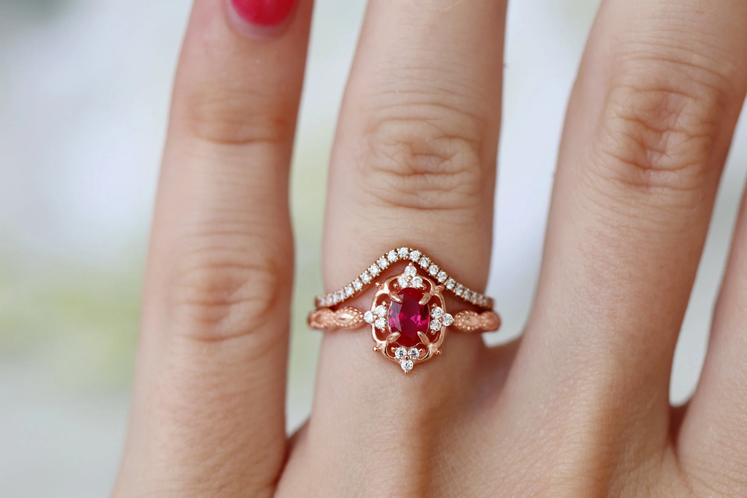 Chevron Stacking Wedding Band in 14K Solid Rose Gold - Image 3