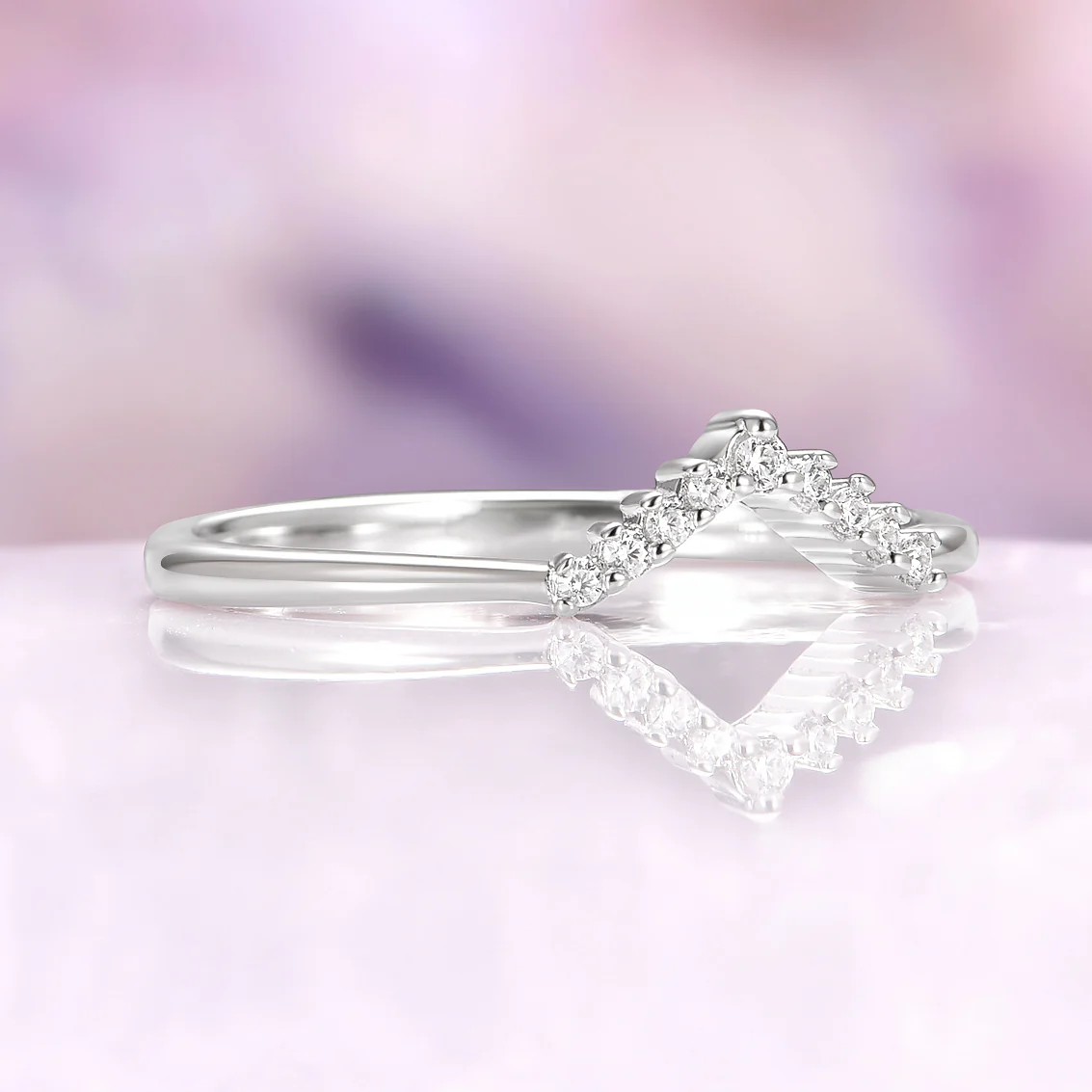 Chevron Natural Diamond Wedding Band in 14K White Gold - Image 4