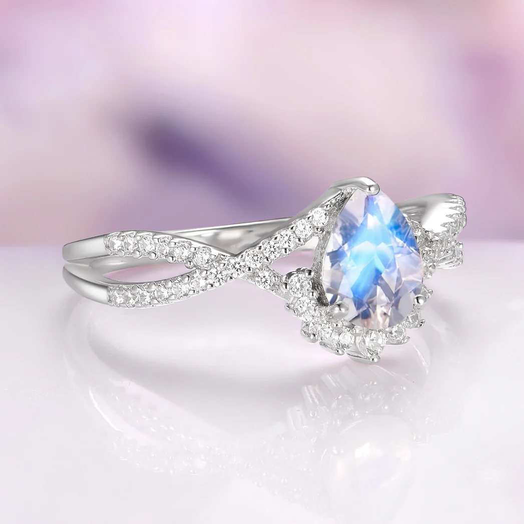 Alice Vintage Inspired Moonstone Engagement Ring in 14K White Gold - Image 2