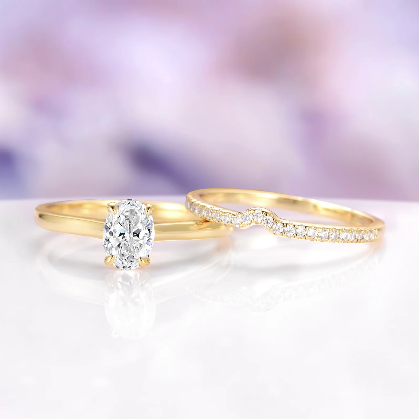Oval Lab-Grown Diamond Engagement Ring Set in Solid 14K Yellow Gold (IGI Certified)