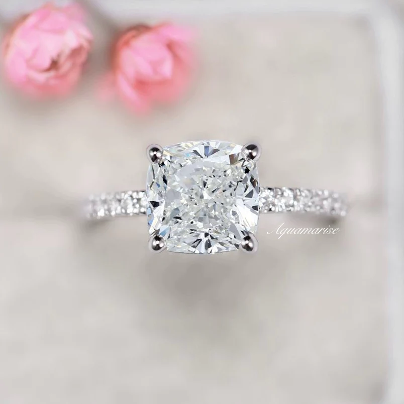 Cushion Cut Lab-Grown Diamond Engagement Ring- 14K White Gold (IGI Certified) - Image 2