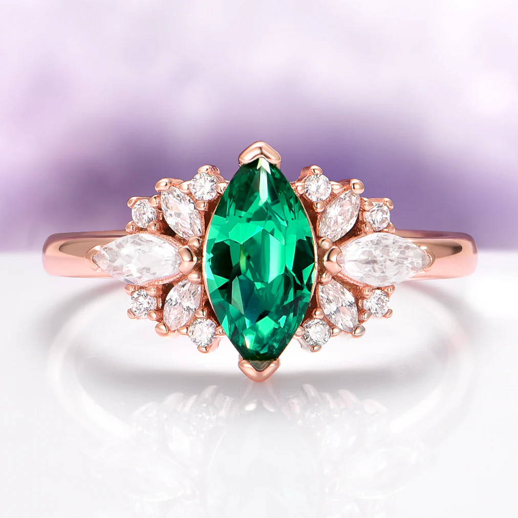 Adeline Marquise Emerald Ring in 14K Solid Rose Gold