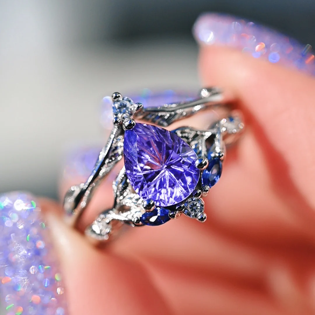 Fireworks Cut Lavender Sapphire Engagement Ring Set in Sterling Silver - Image 2