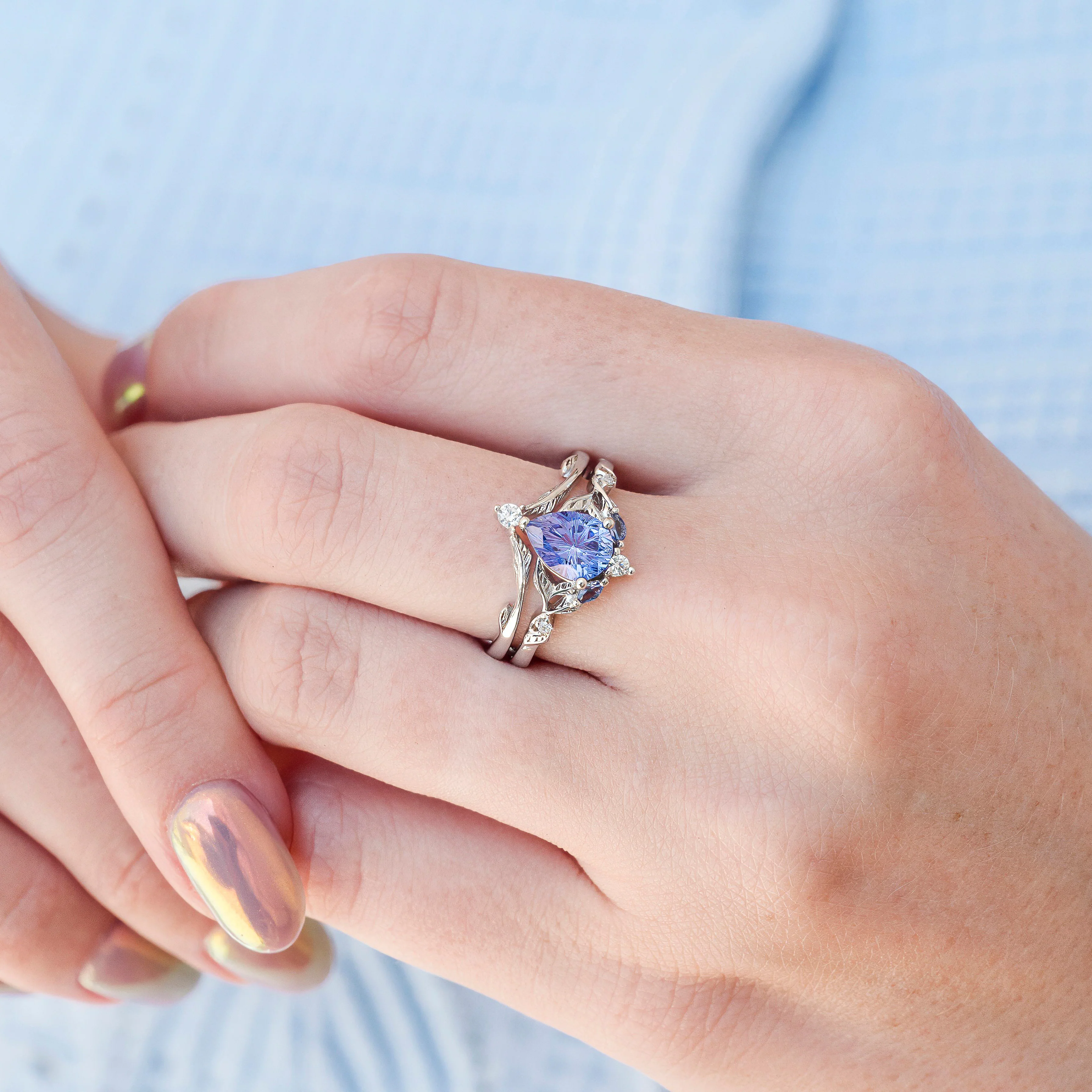 Fireworks Cut Lavender Sapphire Engagement Ring Set in Sterling Silver - Image 4