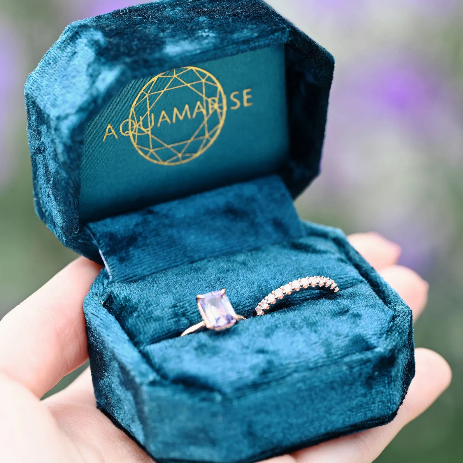 Alexandrite Engagement Ring Set- 14K Rose Gold Vermeil - Image 2