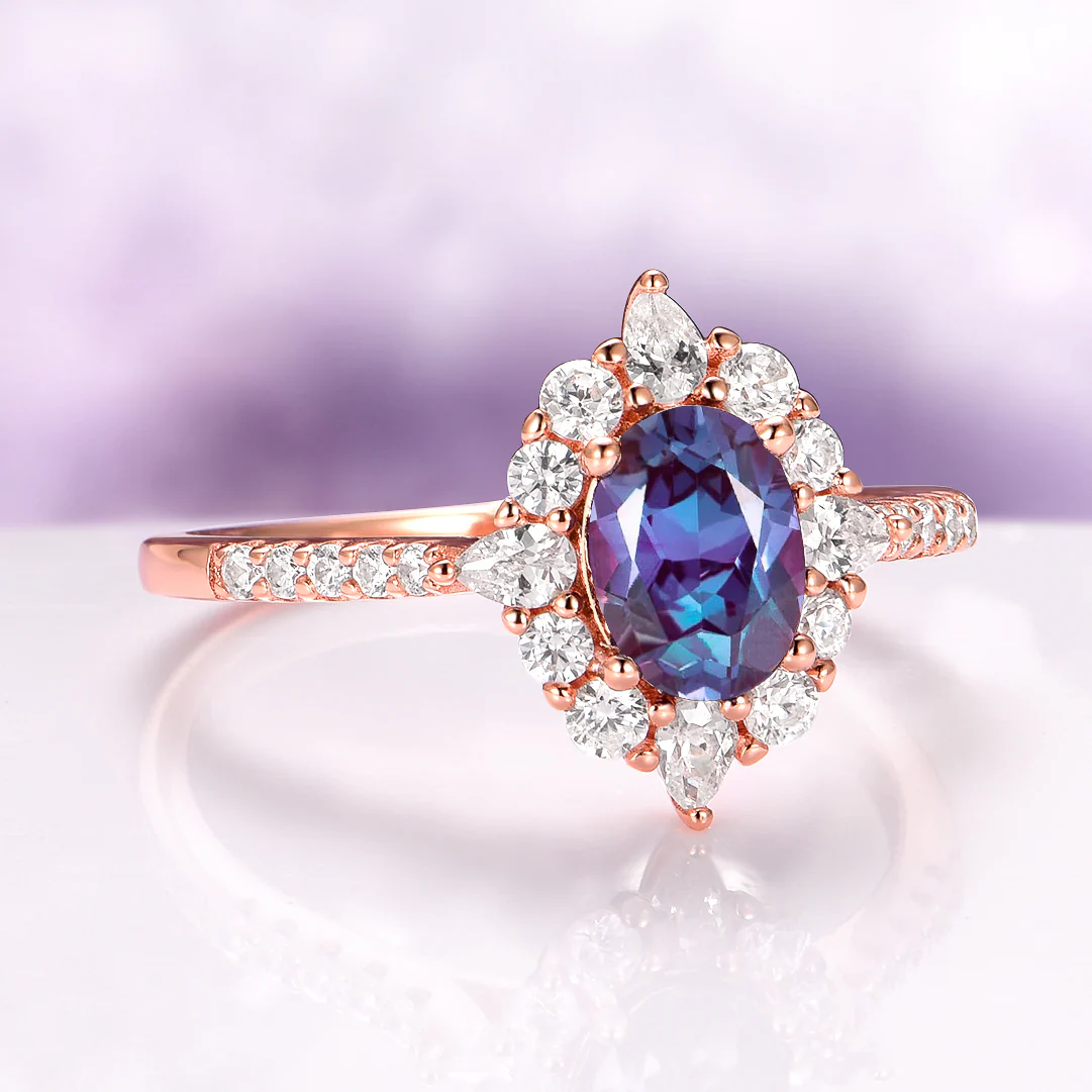 Astra Oval Cut Alexandrite Engagement Ring in 14K Rose Gold Vermeil - Image 4