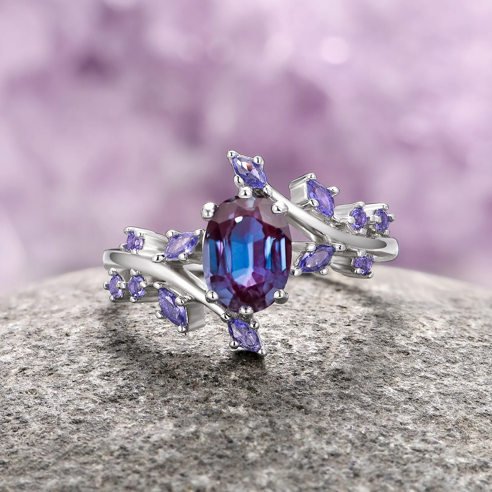 Galaxy Alexandrite Leaf Couples Ring Set - Image 4