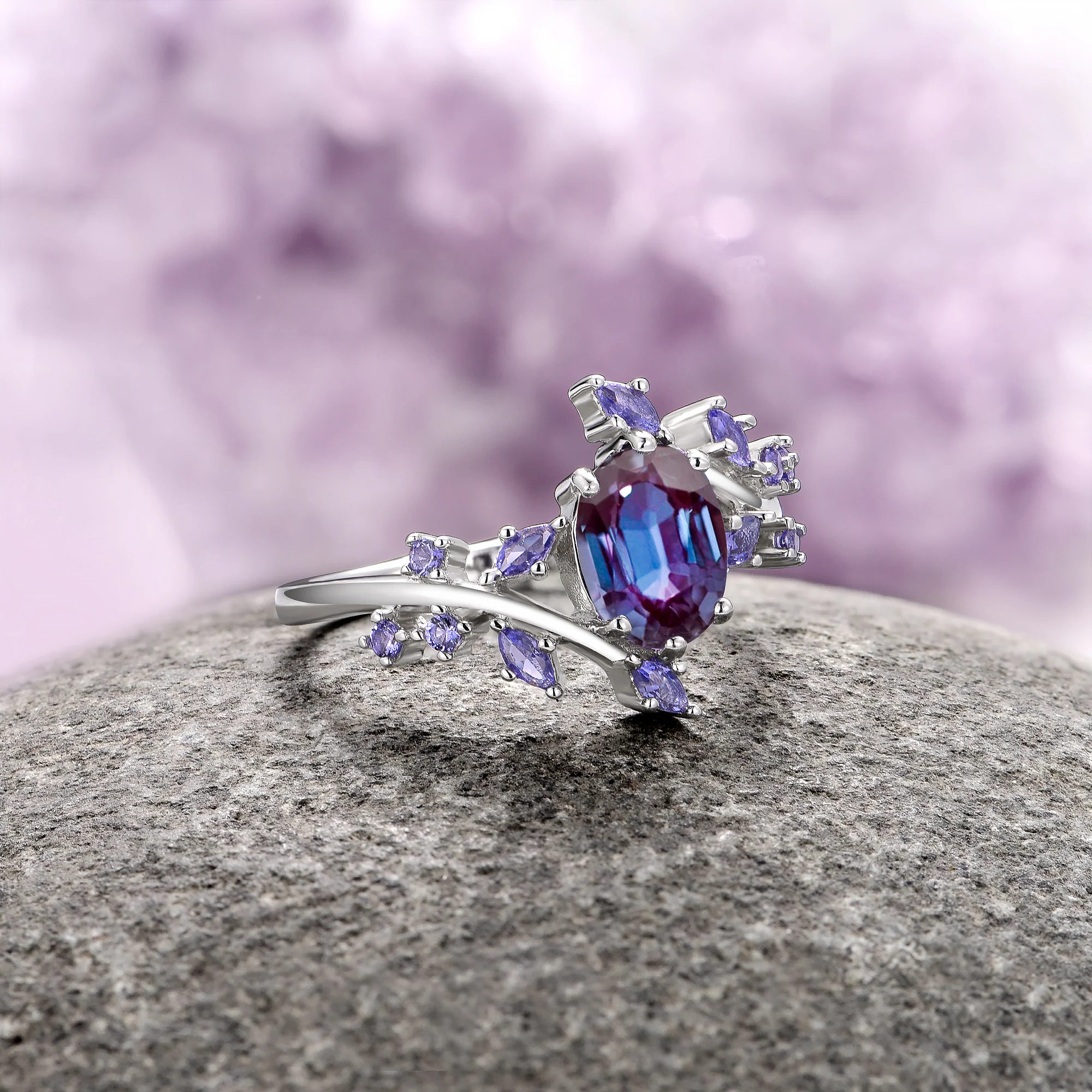 Galaxy Alexandrite Leaf Couples Ring Set - Image 7