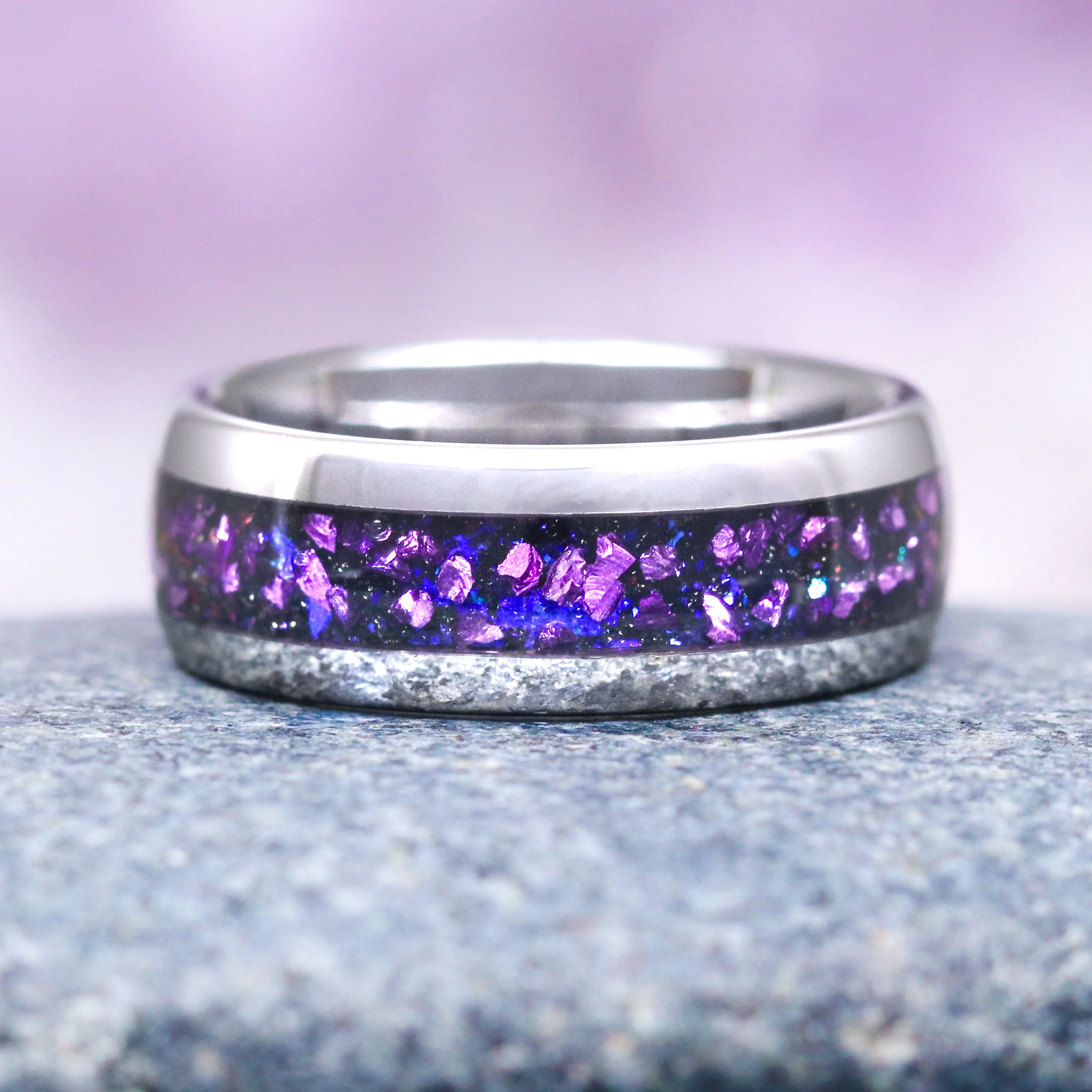 Galaxy Crushed Alexandrite Wedding Band in Tungsten Carbide (8mm) - Image 4