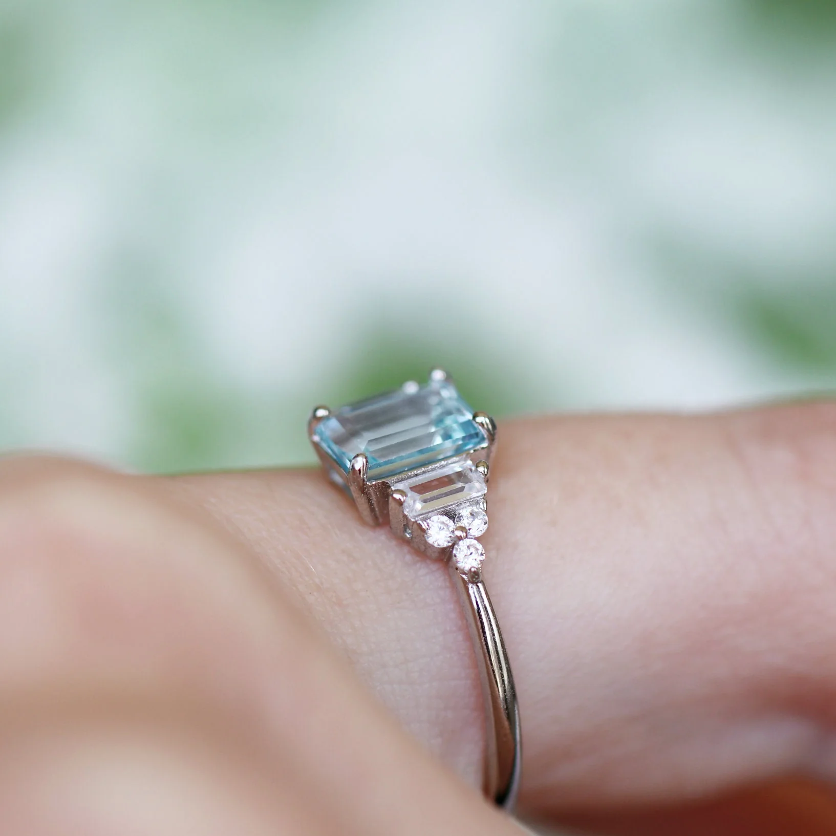 Amelia Emerald Cut Aquamarine Engagement Ring in 14K White Gold - Image 4
