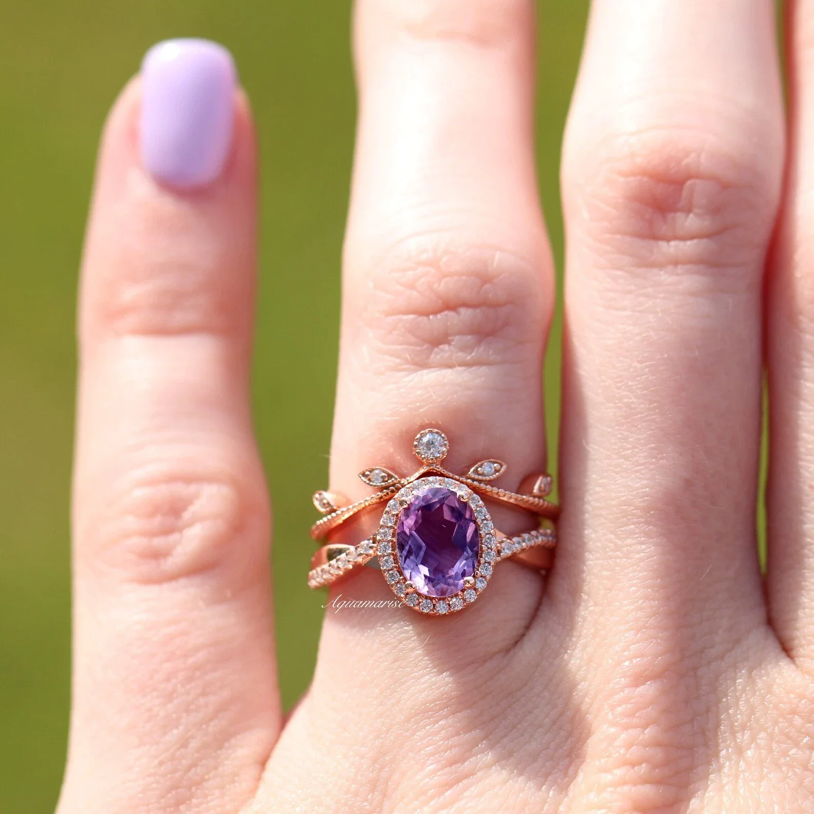 Amethyst & Galaxy Fire Opal Couples Ring Set - Image 6