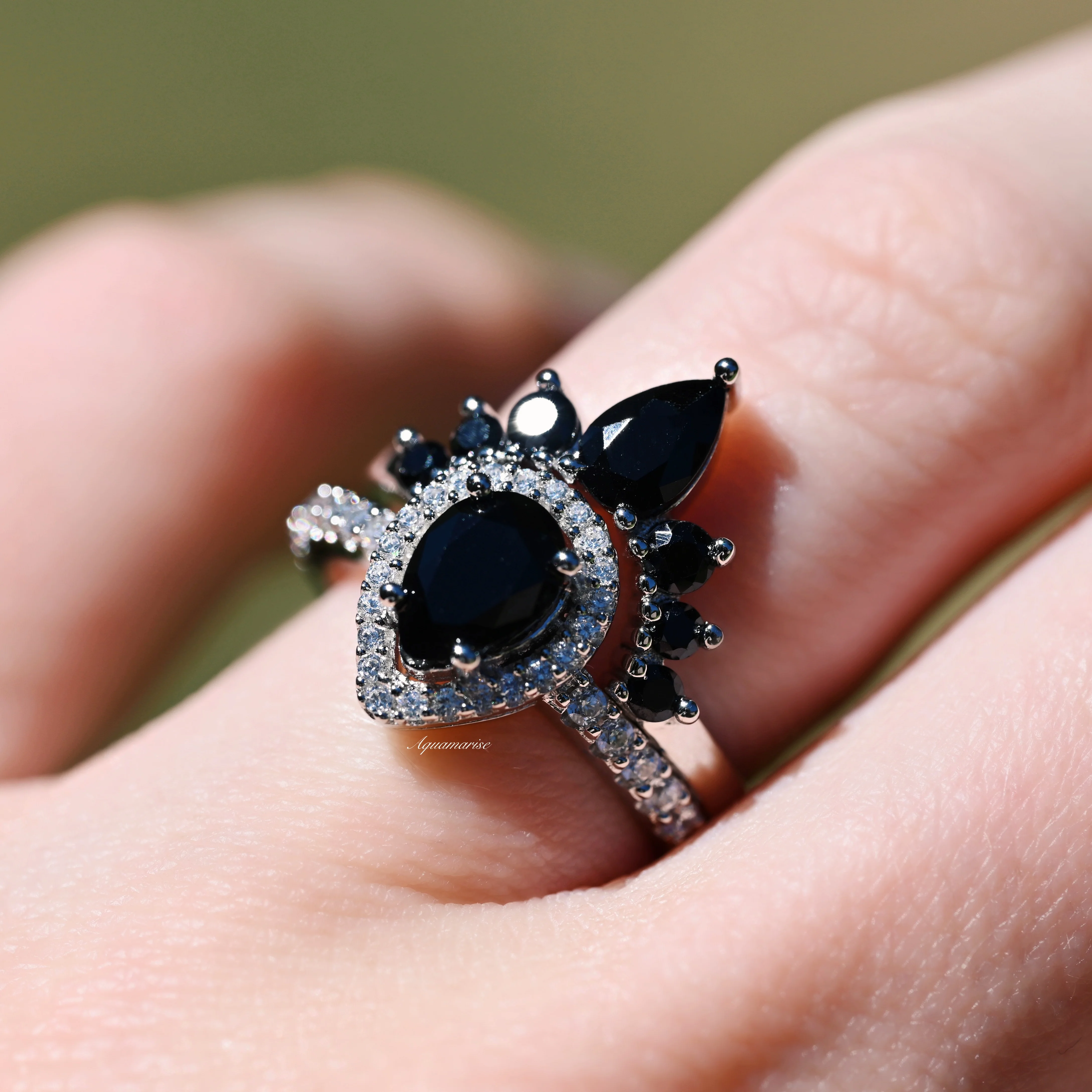 Amy Black Onyx Ring Set- 925 Sterling Silver - Image 2
