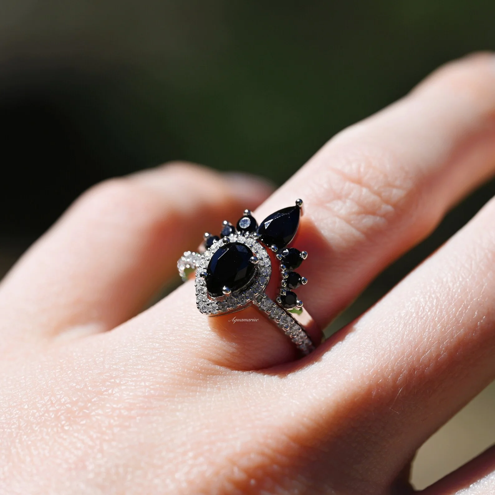 Amy Black Onyx Ring Set- 925 Sterling Silver - Image 4