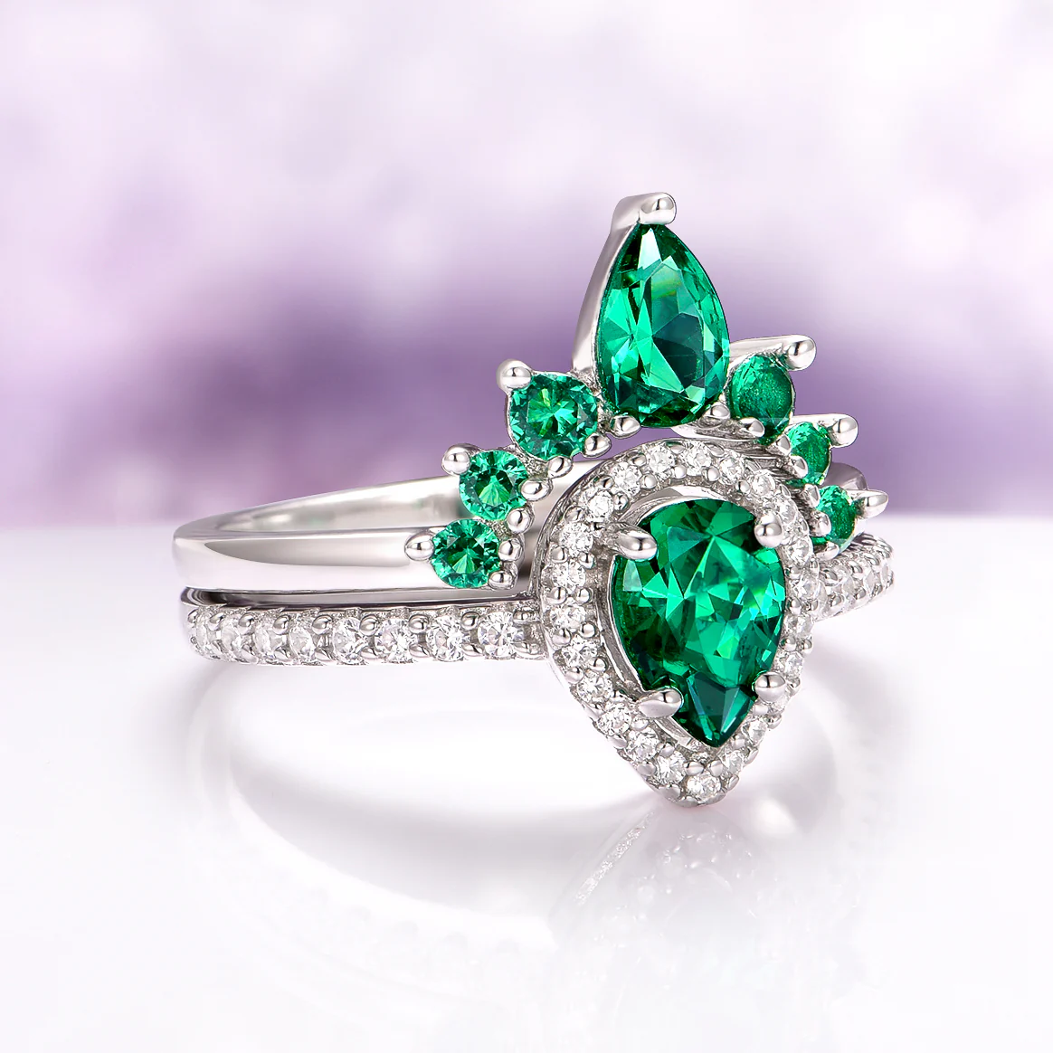 Amy Vintage Emerald Ring Set in Sterling Silver - Image 4