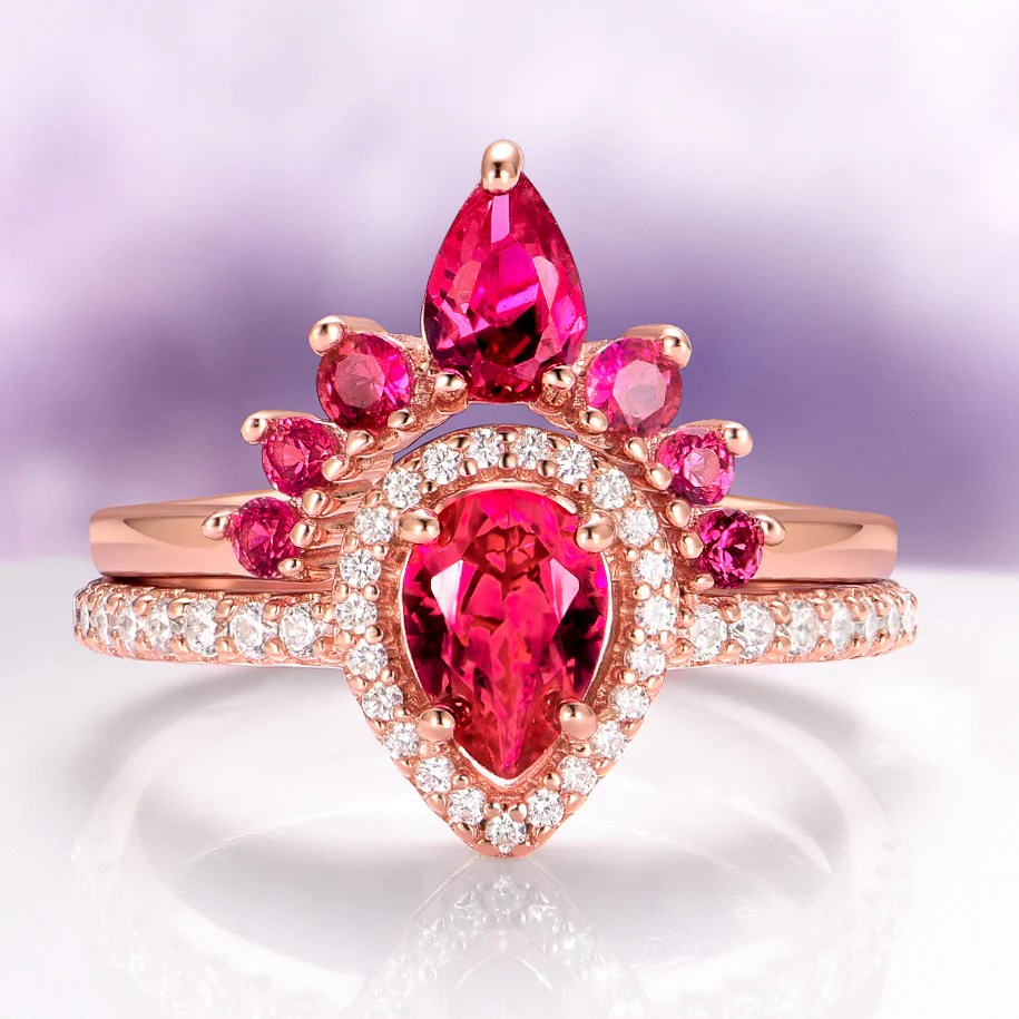 Amy Teardrop Lab-Grown Ruby Ring Set in 14K Rose Gold Vermeil