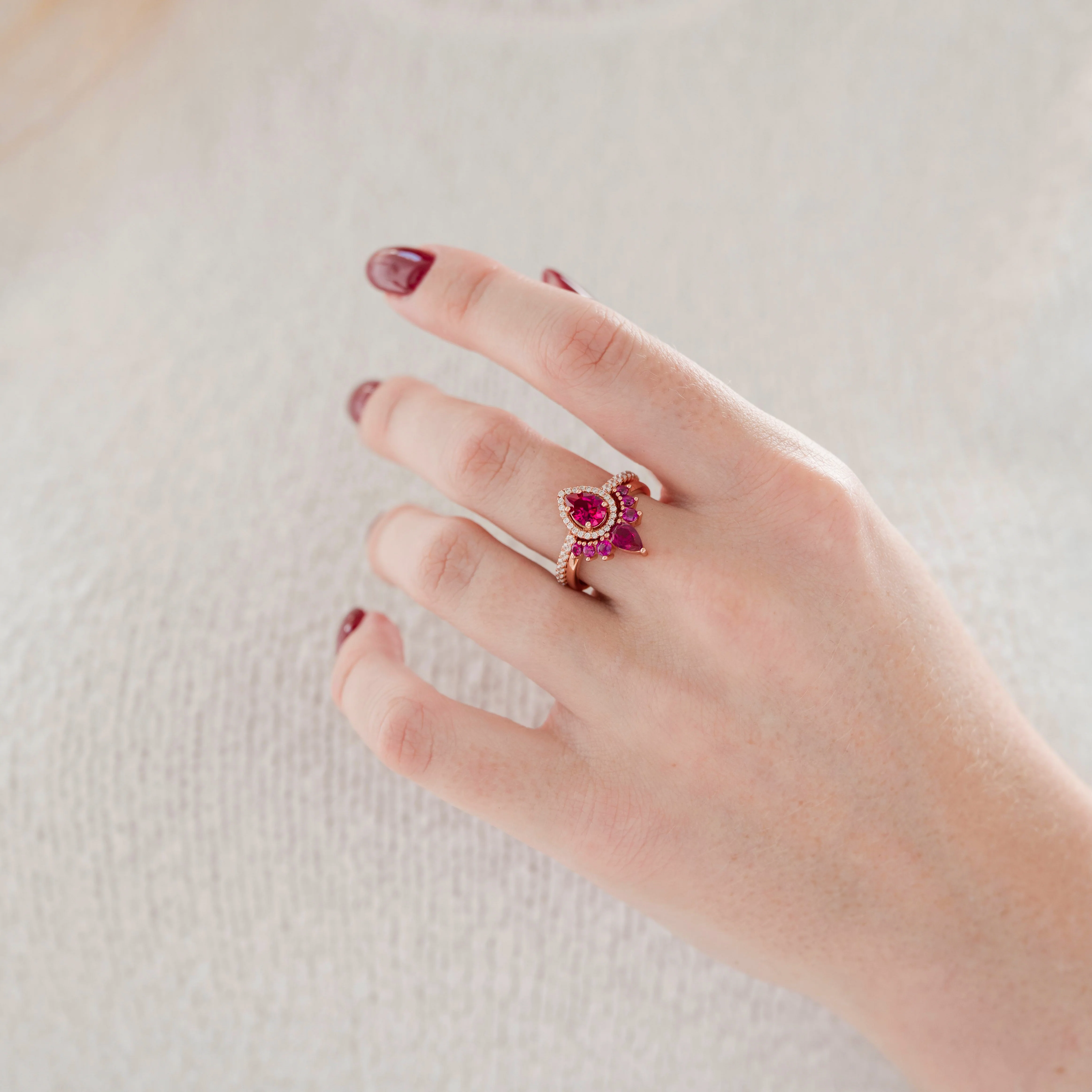 Amy Teardrop Lab-Grown Ruby Ring Set in 14K Rose Gold Vermeil - Image 4