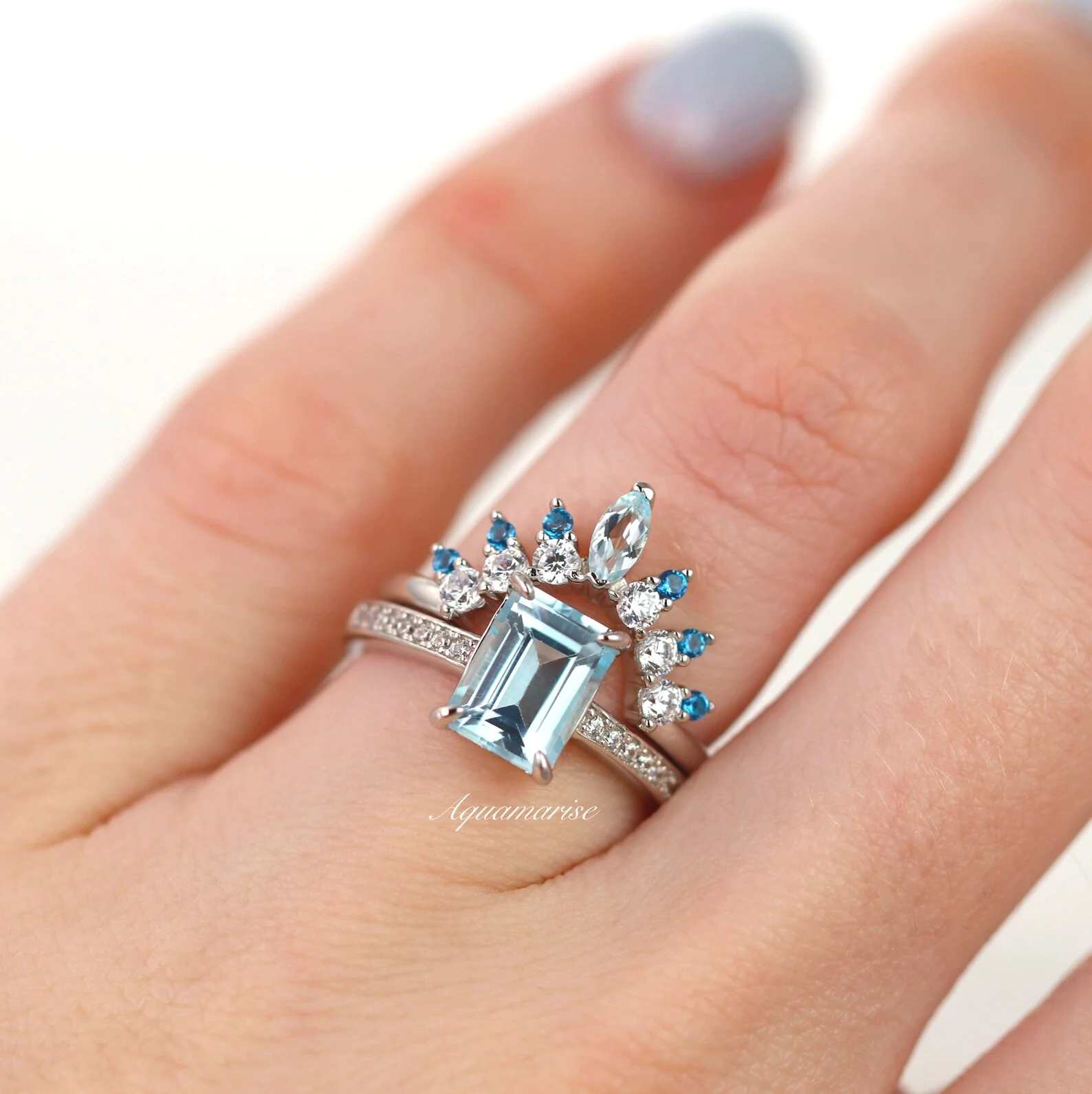 Aquamarine & Swiss Topaz Stacking Ring in Sterling Silver - Image 3