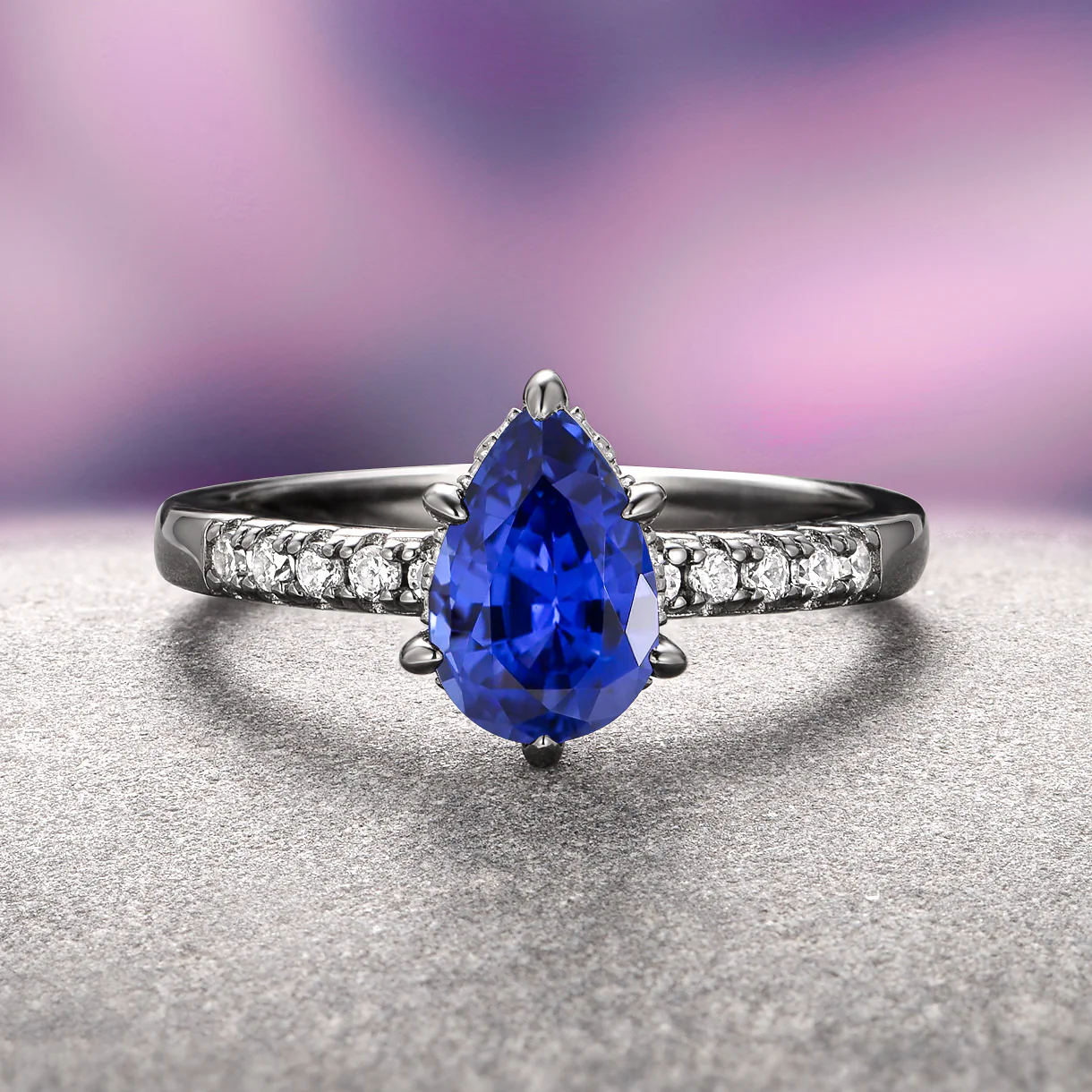 Art Deco Blue Sapphire Ring Set- Black Ruthenium - Image 2