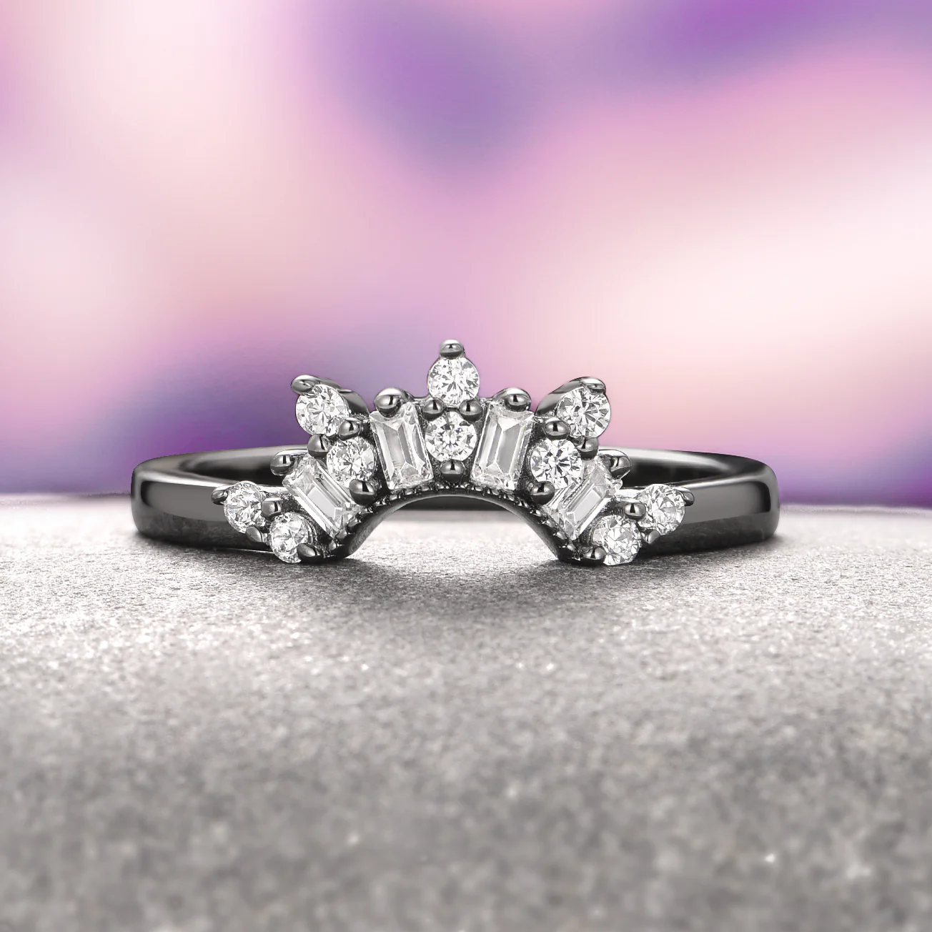 Art Deco Blue Sapphire Ring Set- Black Ruthenium - Image 3