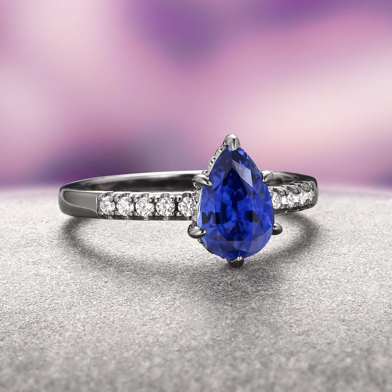Art Deco Blue Sapphire Ring Set- Black Ruthenium - Image 4