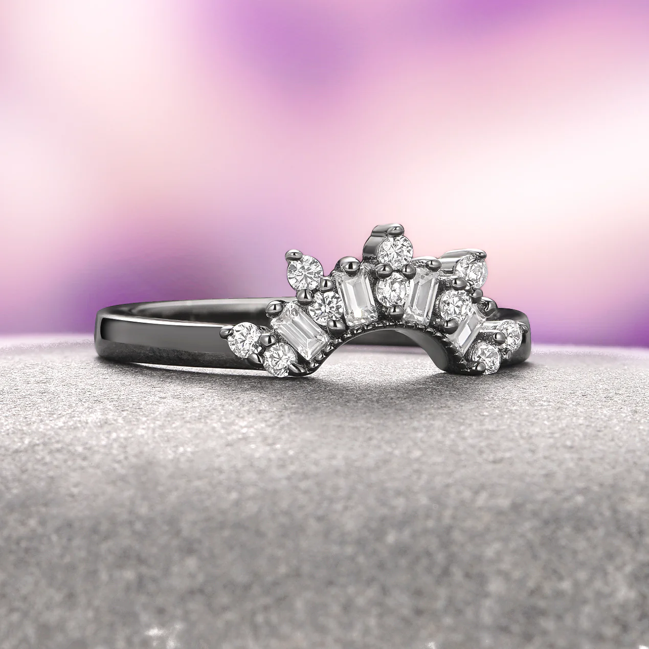 Art Deco Blue Sapphire Ring Set- Black Ruthenium - Image 6