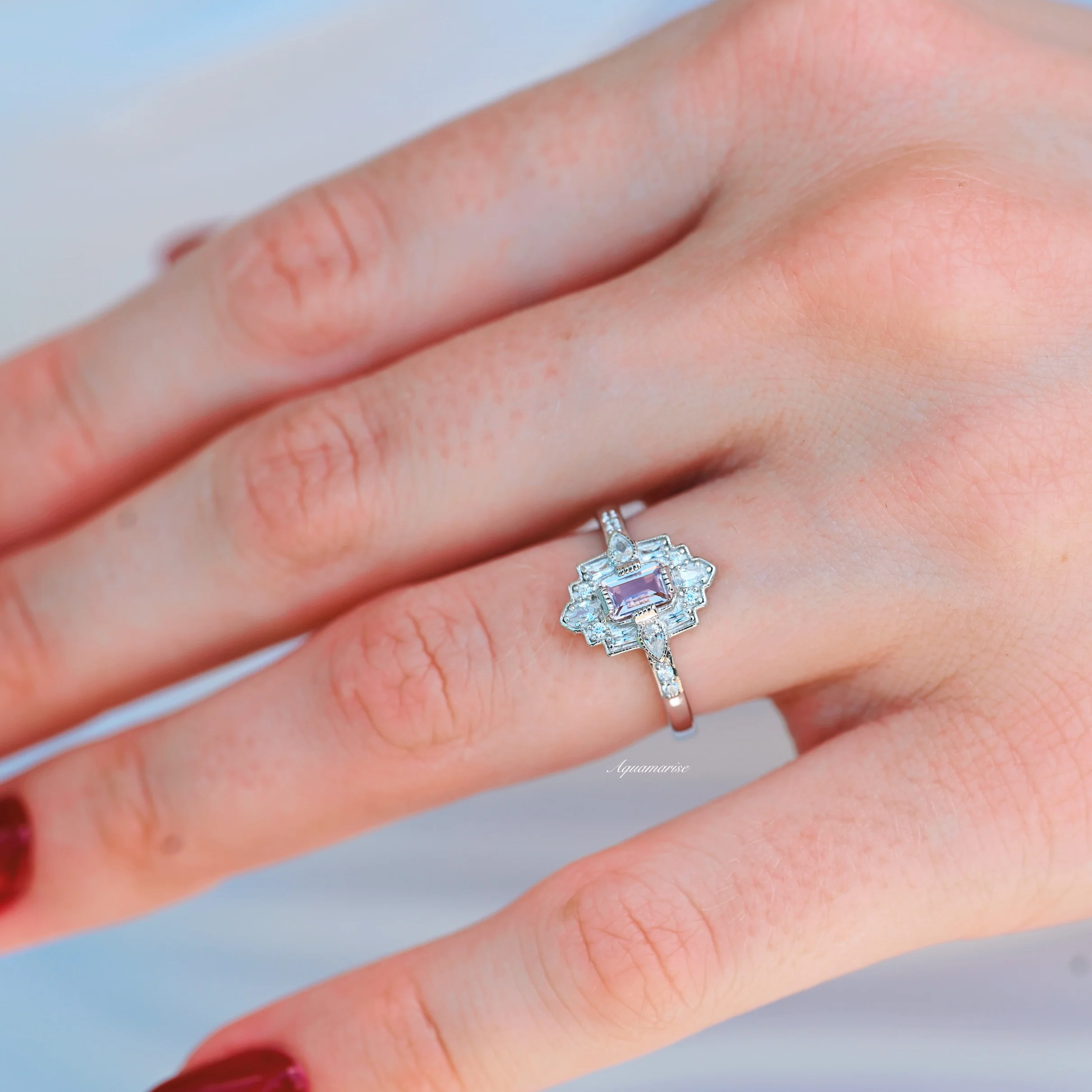 Art Deco Mosaic Morganite Couples Ring Set - Image 4