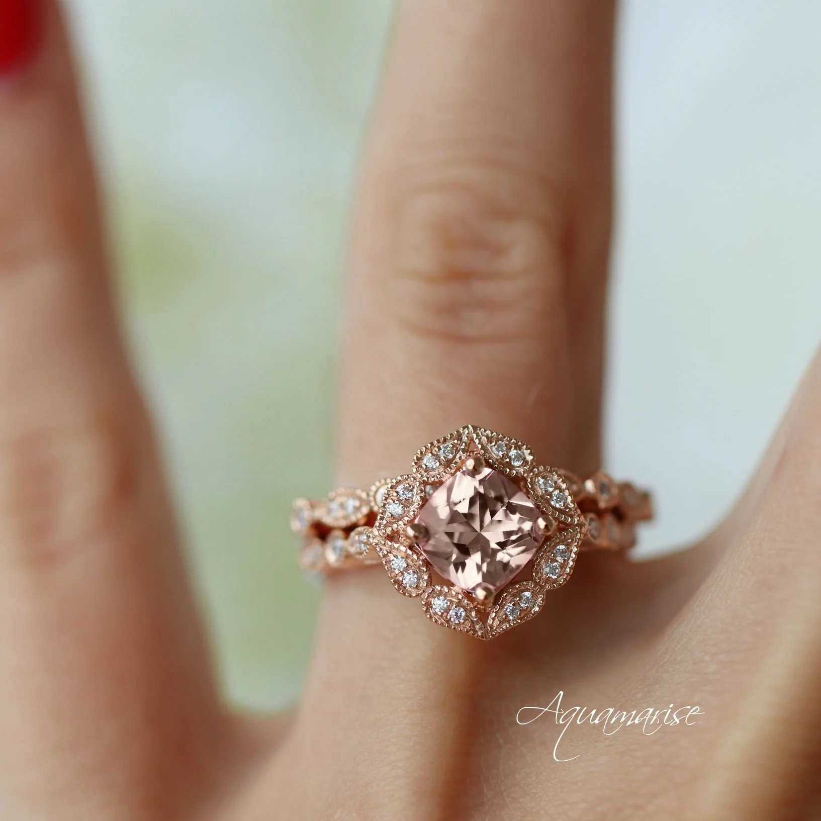 Morganite Ring in 14k Rose Gold Vermeil - Image 4