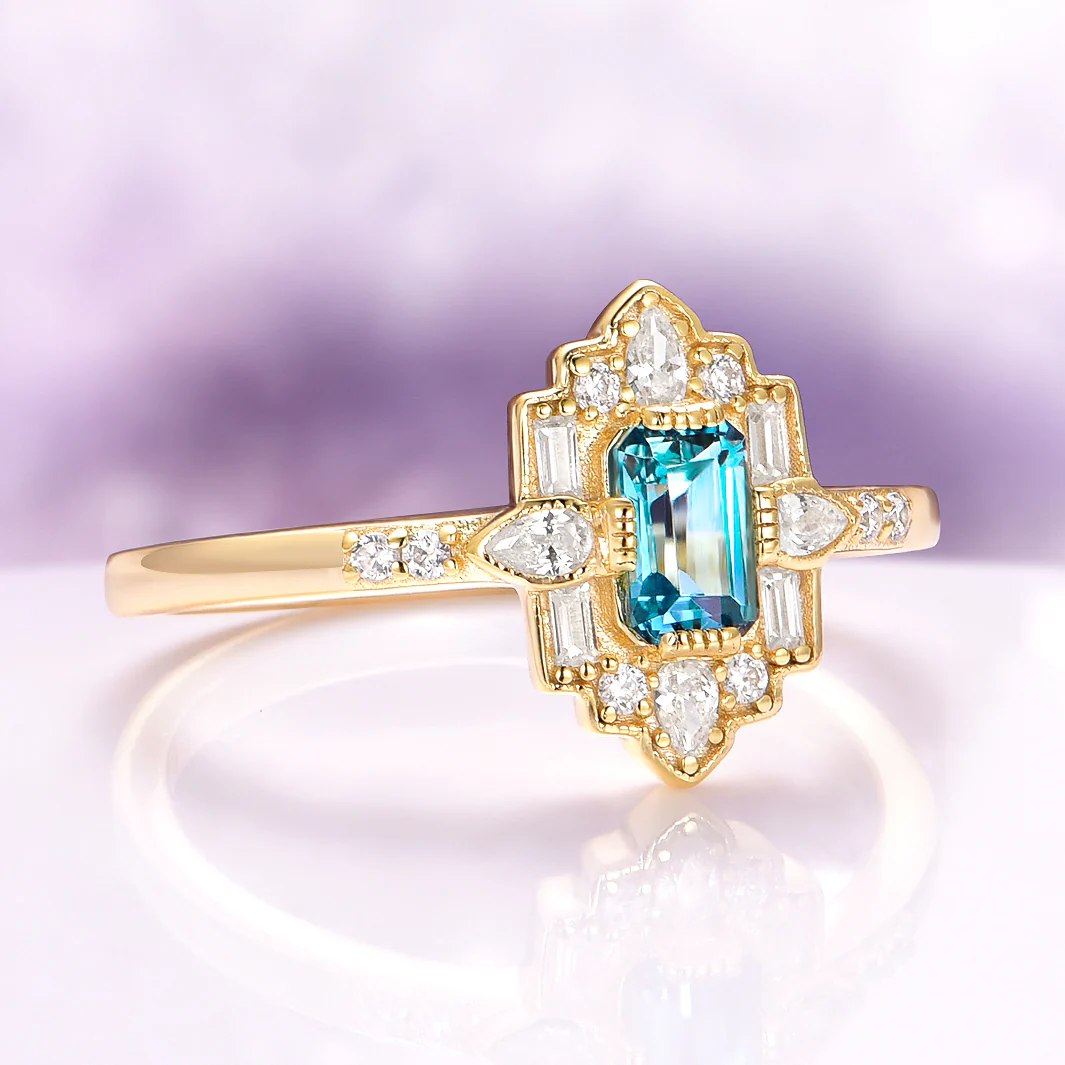 Art Deco London Blue Topaz Engagement Ring in 14K Solid Yellow Gold - Image 7