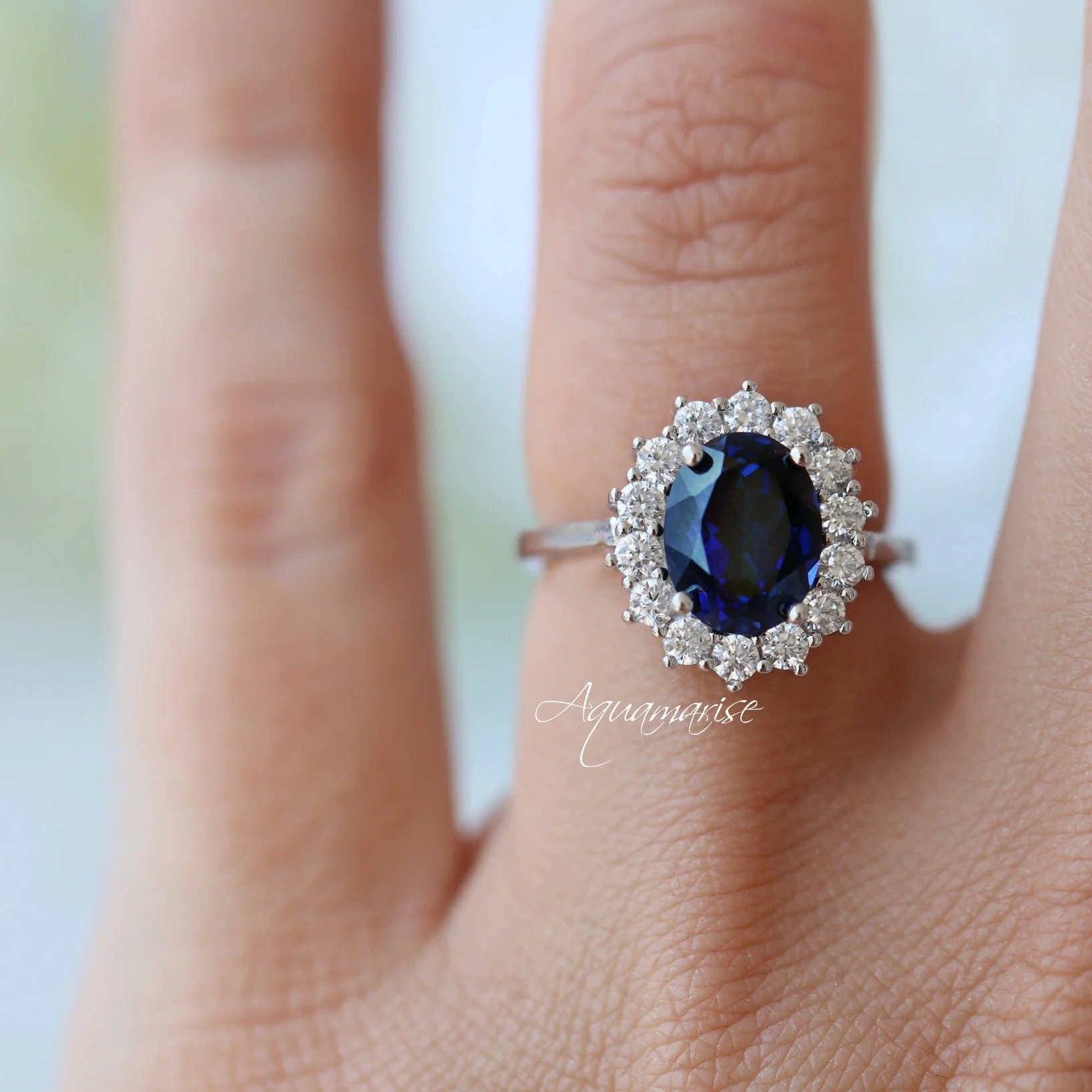 Iconic Princess Diana Blue Sapphire Ring in Sterling Silver - Image 4