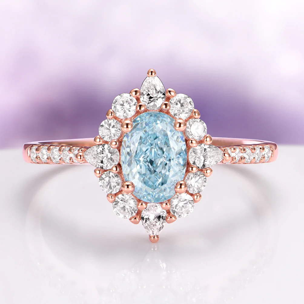 Astra North Star Aquamarine Engagement Ring in 14K Solid Rose Gold