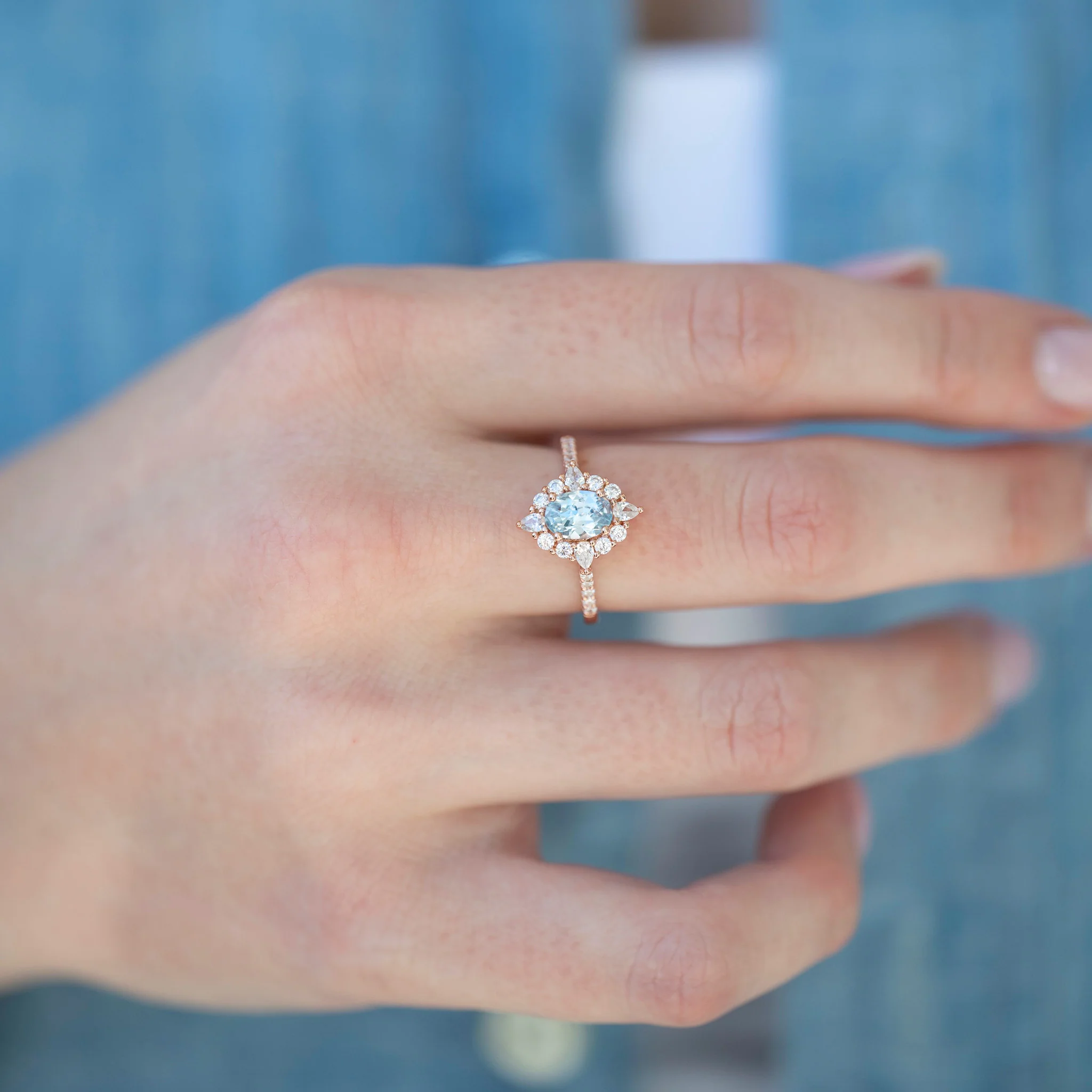 Astra North Star Aquamarine Engagement Ring in 14K Solid Rose Gold - Image 2