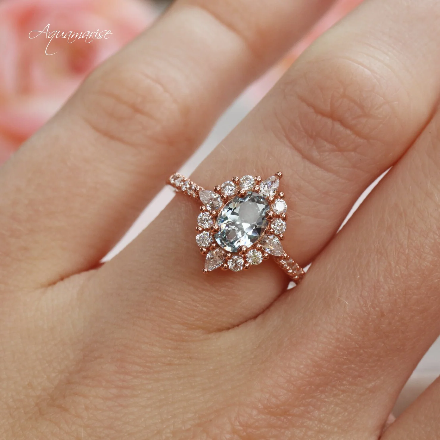 Astra North Star Aquamarine Engagement Ring in 14K Solid Rose Gold - Image 3