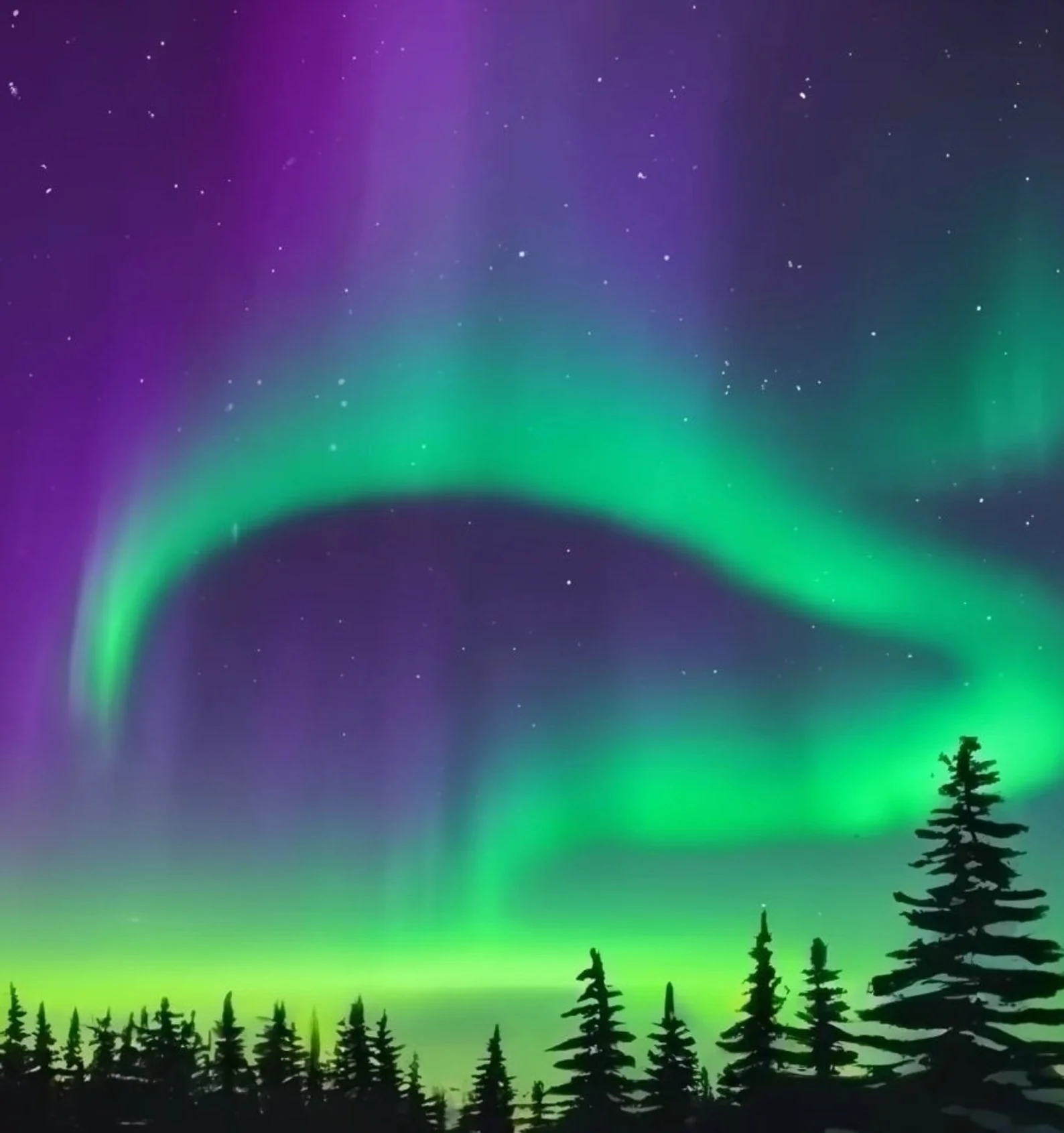 Aurora Borealis Forest Couples Ring Set- Northern Lights & Trees - Image 2
