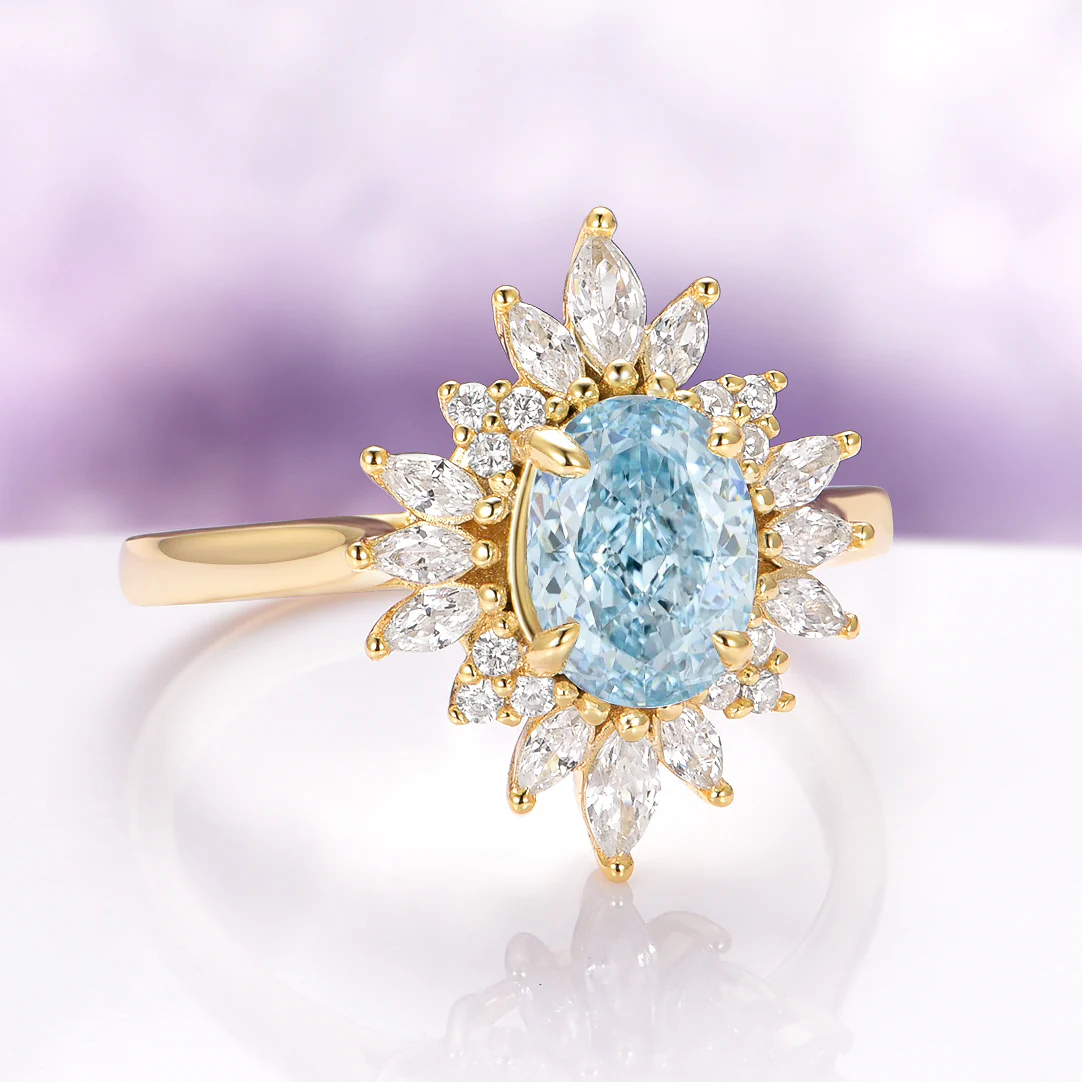 Aurora Natural Aquamarine Engagement Ring in 14K Solid Yellow Gold - Image 4